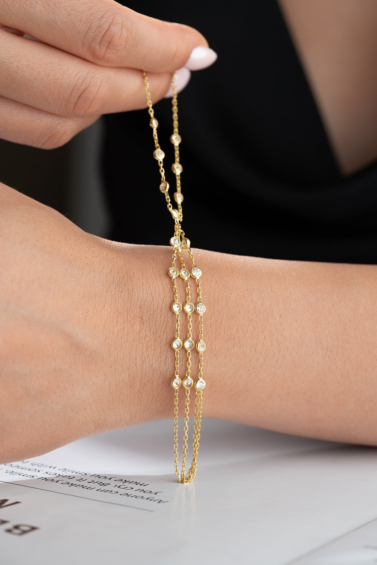 Triple Strand Gold Hand Chain Bracelet