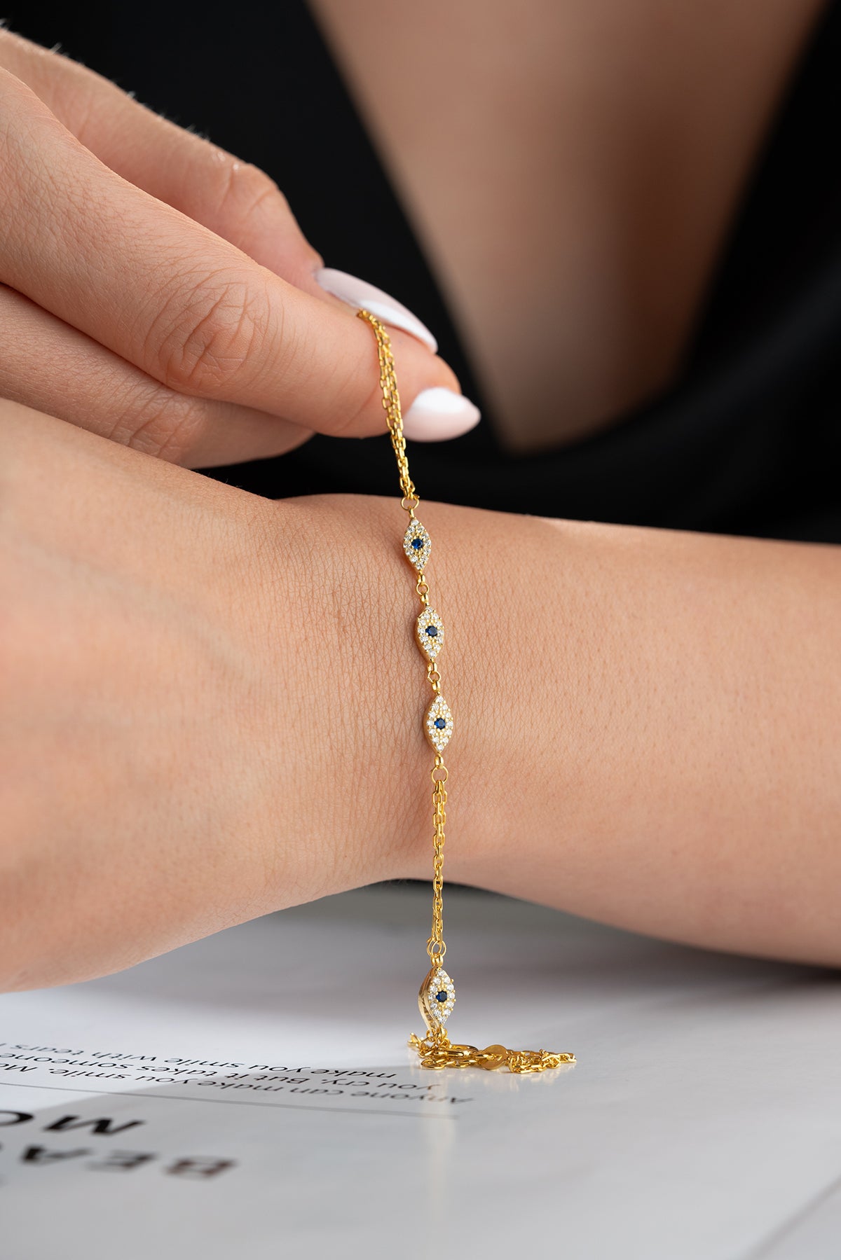 Evil Eye Pave Hand Chain Bracelet