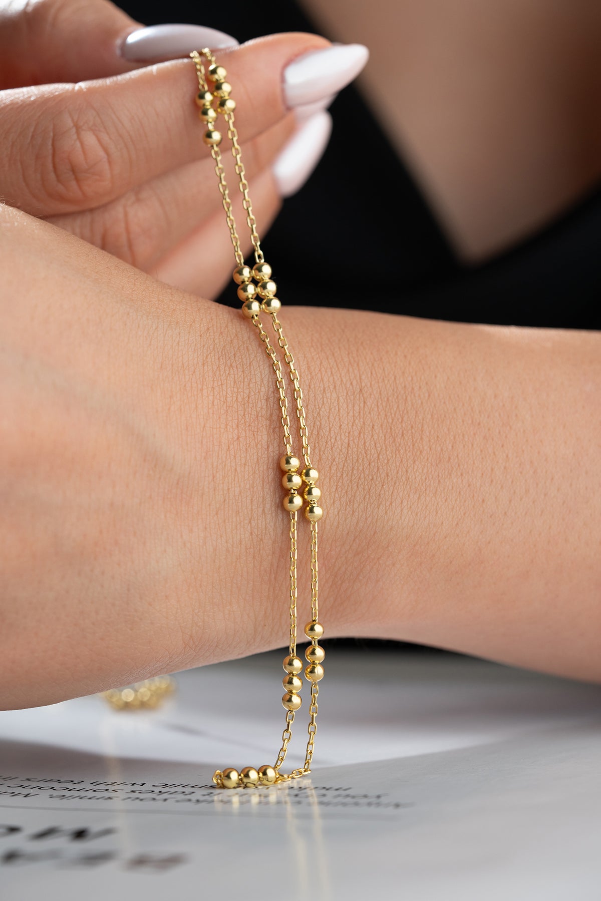 Gold Bead Station Hand Chain