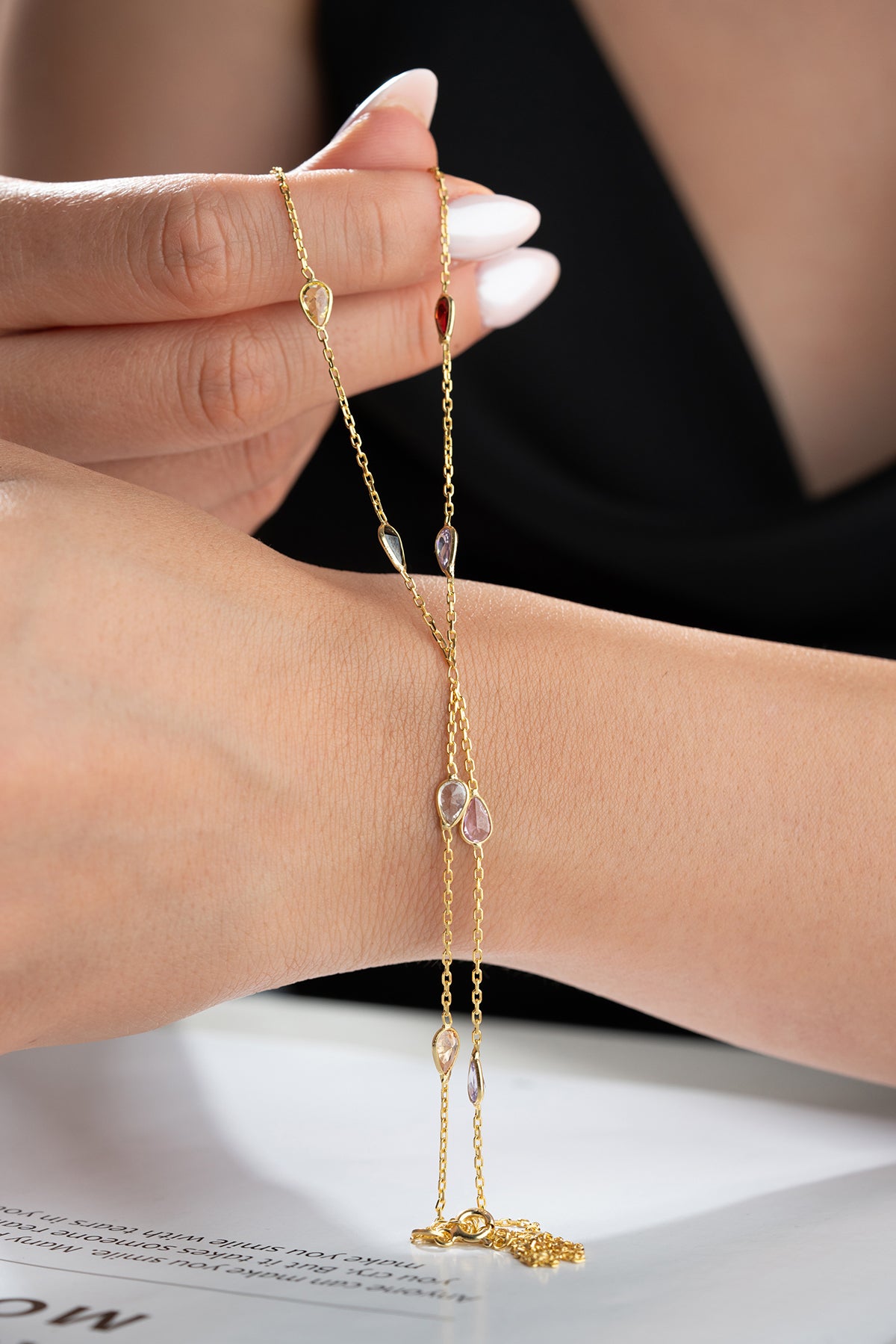 Multicolor Gemstone Hand Chain Bracelet