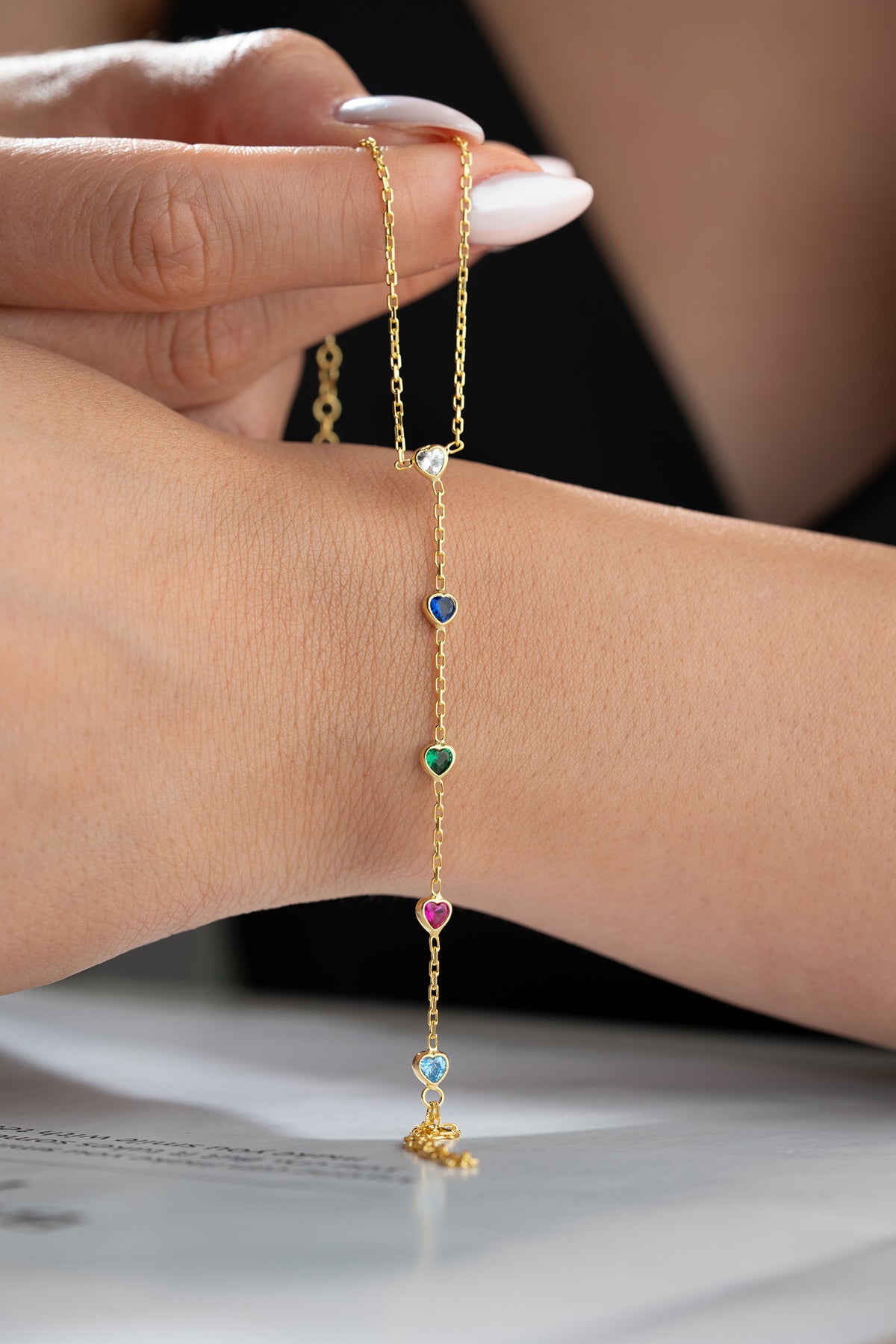 Rainbow Heart Crystal Hand Chain Bracelet
