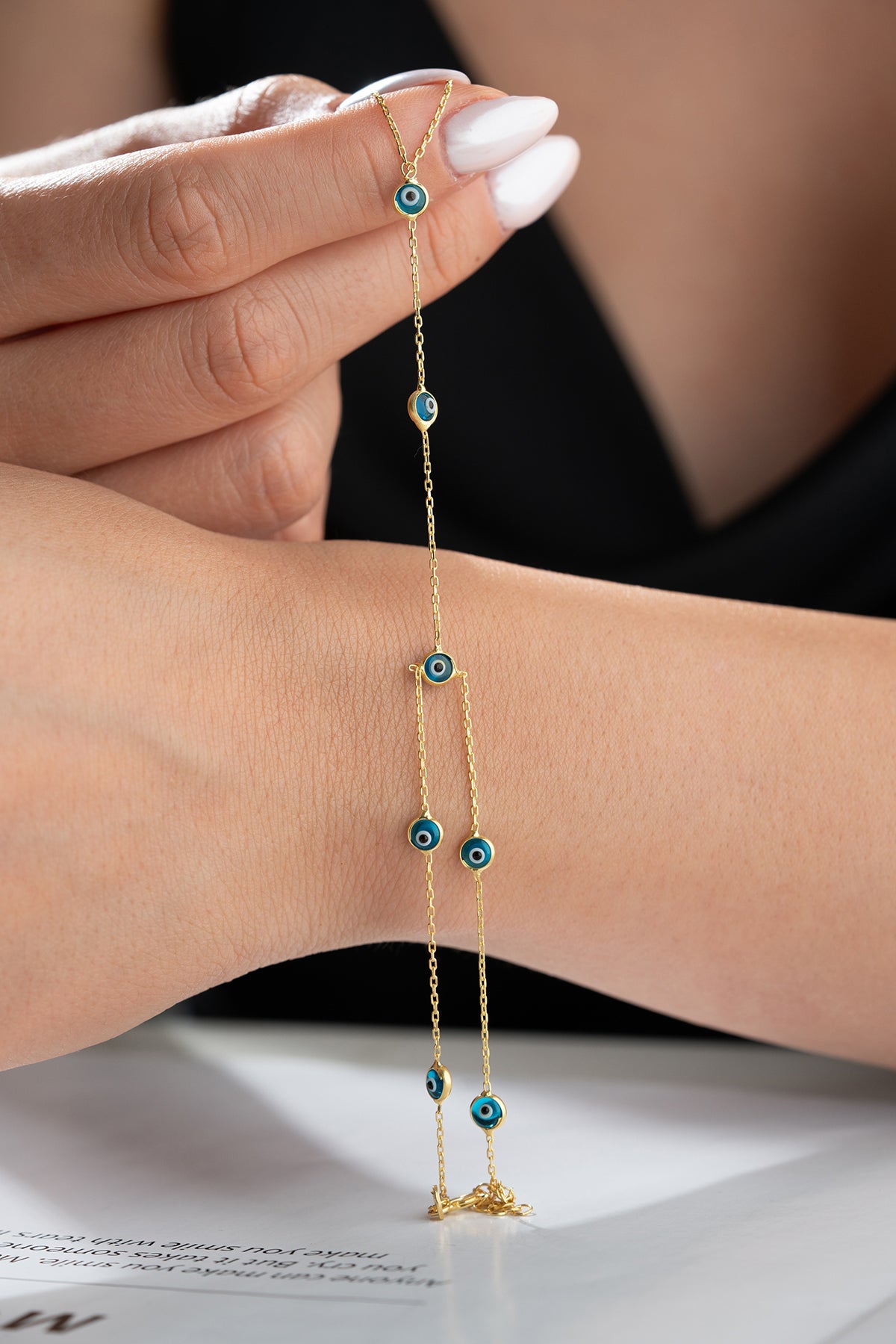 Evil Eye Bead Hand Chain Bracelet