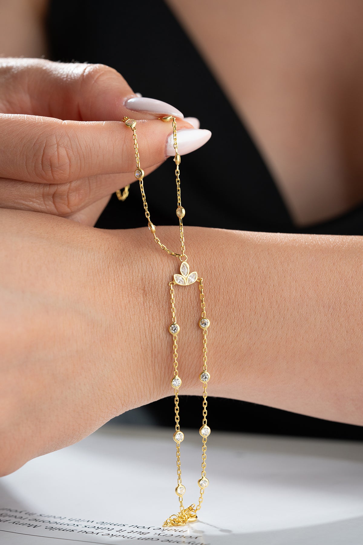 Marquise Cluster Gold Hand Chain Bracelet
