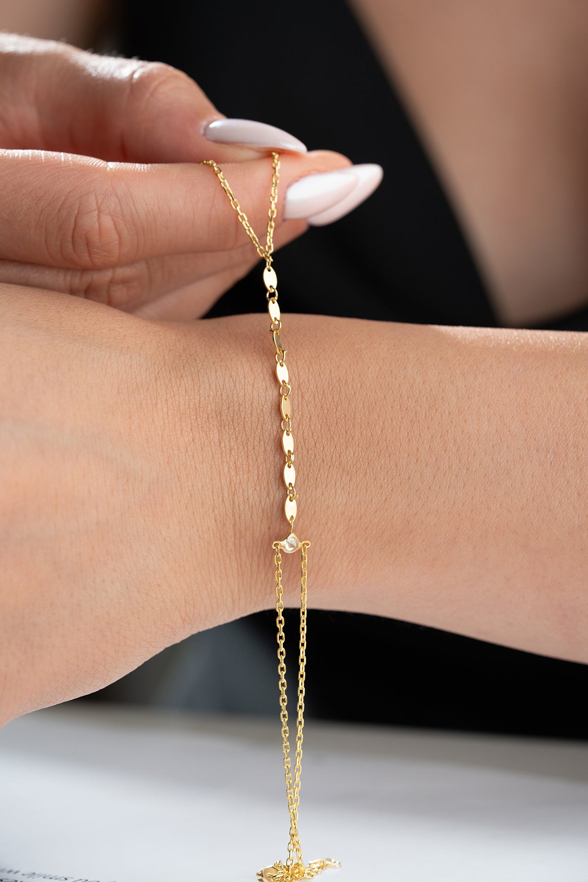 Sequin Chain Crystal Hand Bracelet in Gold