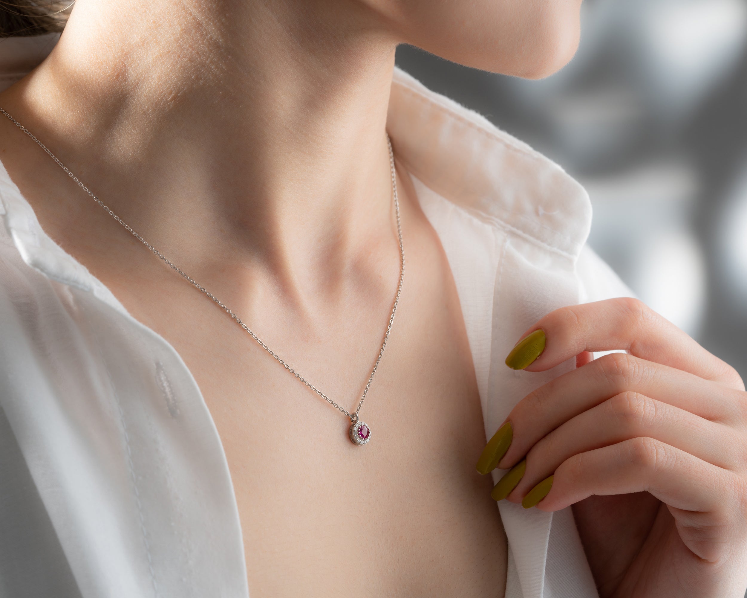 Custom Birthstone Halo Pendant Necklace