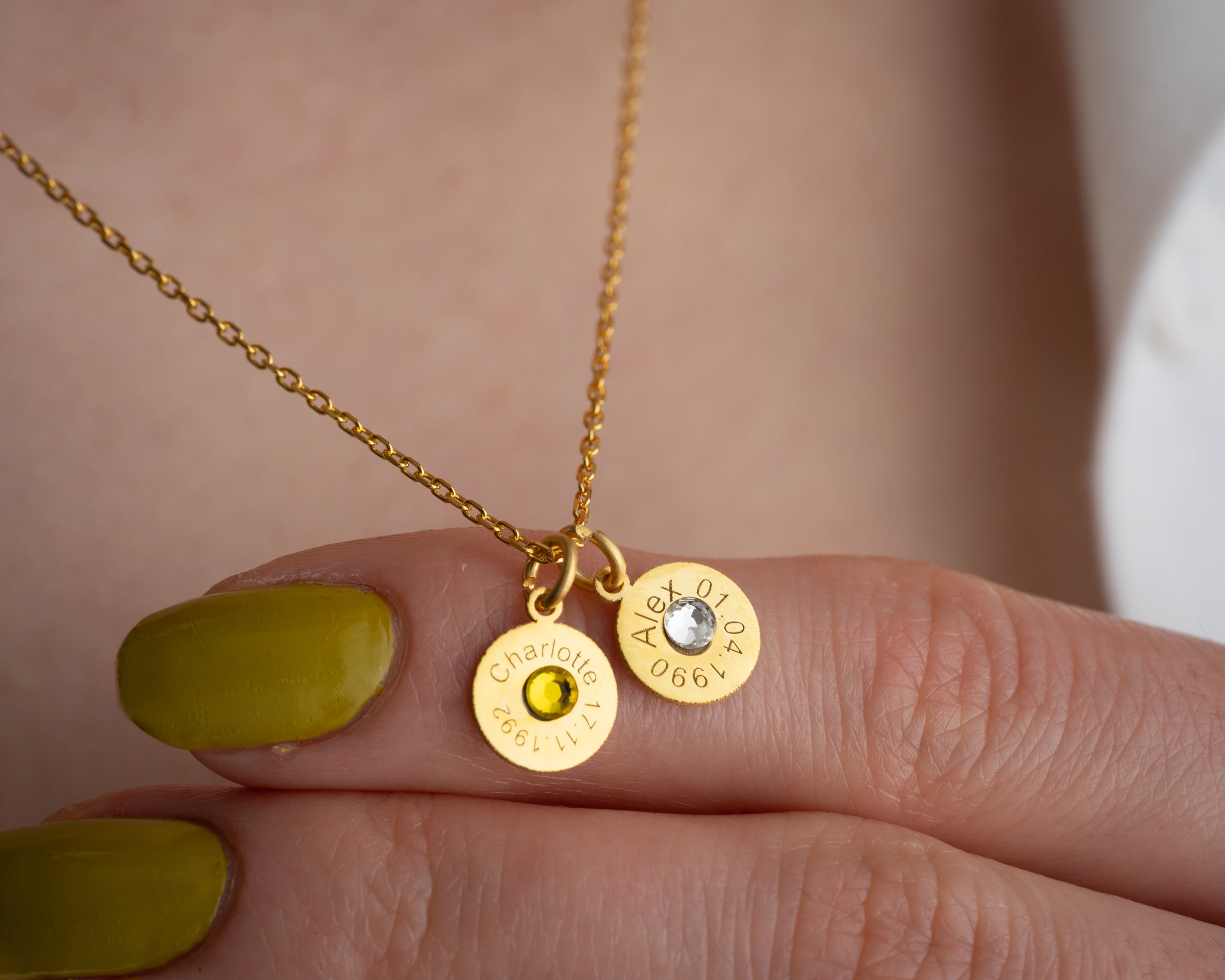 Engraved Name Birthstone Disc Necklace