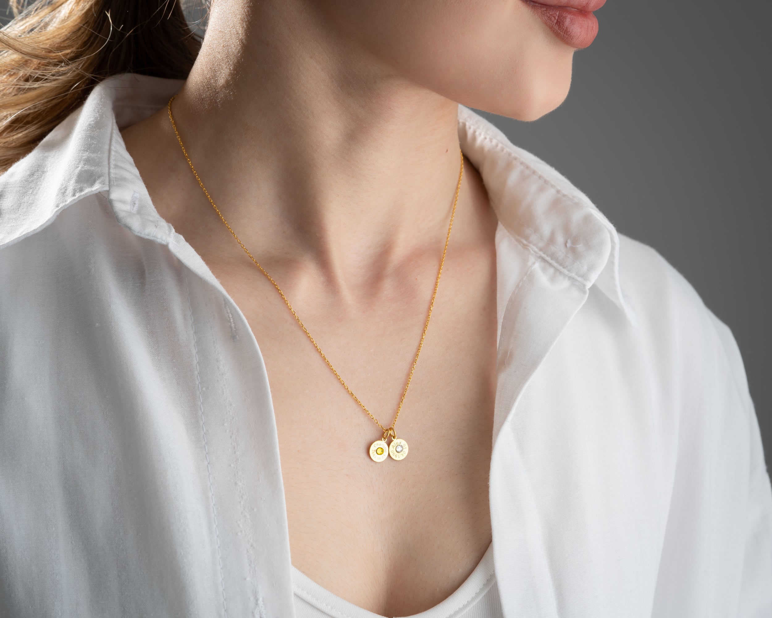 Engraved Name Birthstone Disc Necklace