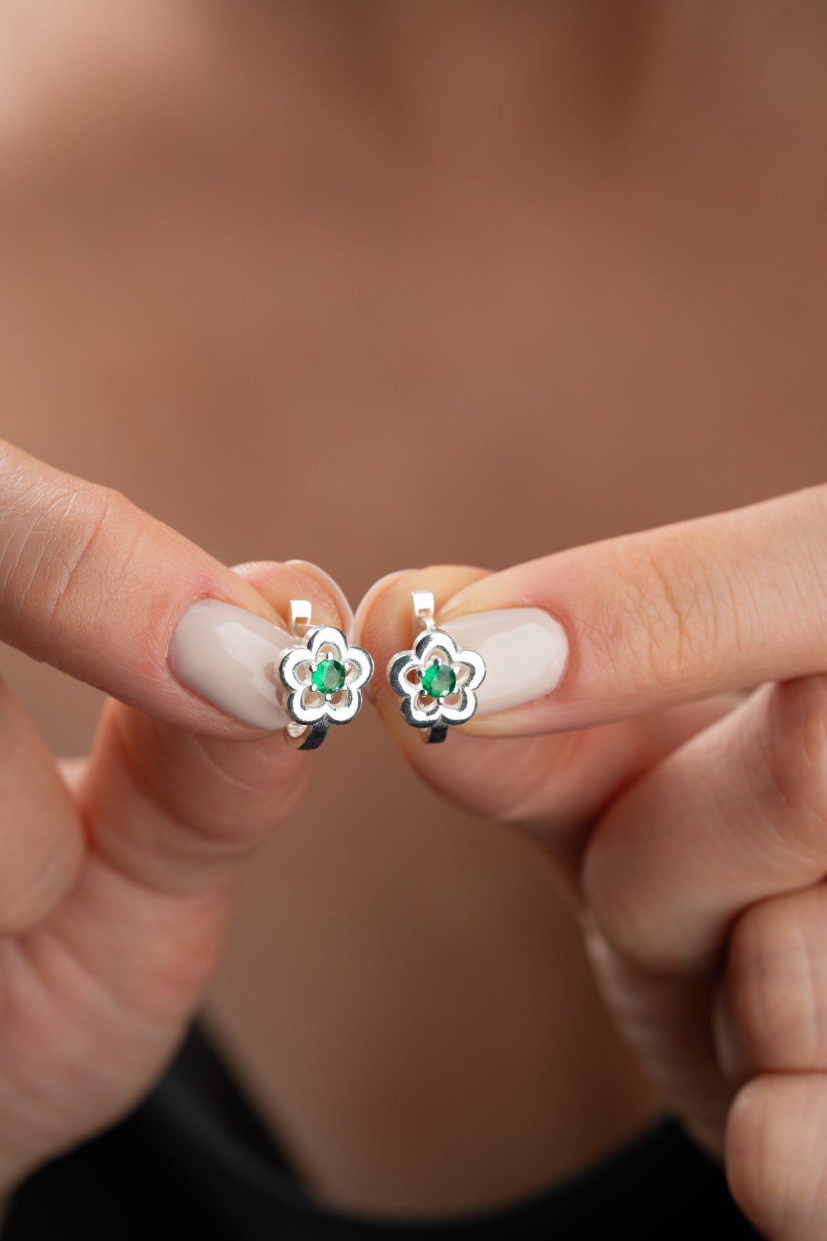 Emerald Green Flower Hoop Earrings