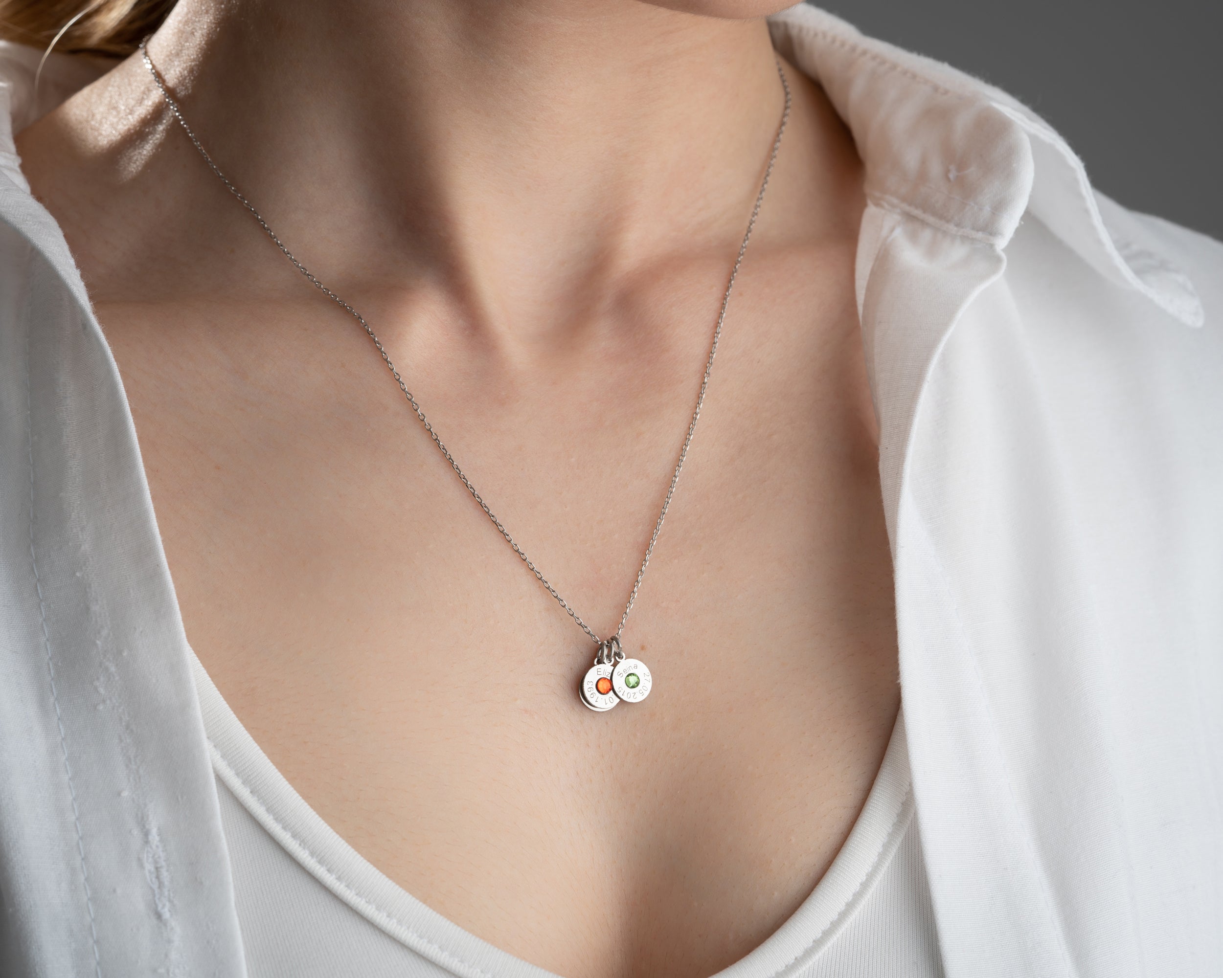 Engraved Name Birthstone Disc Necklace