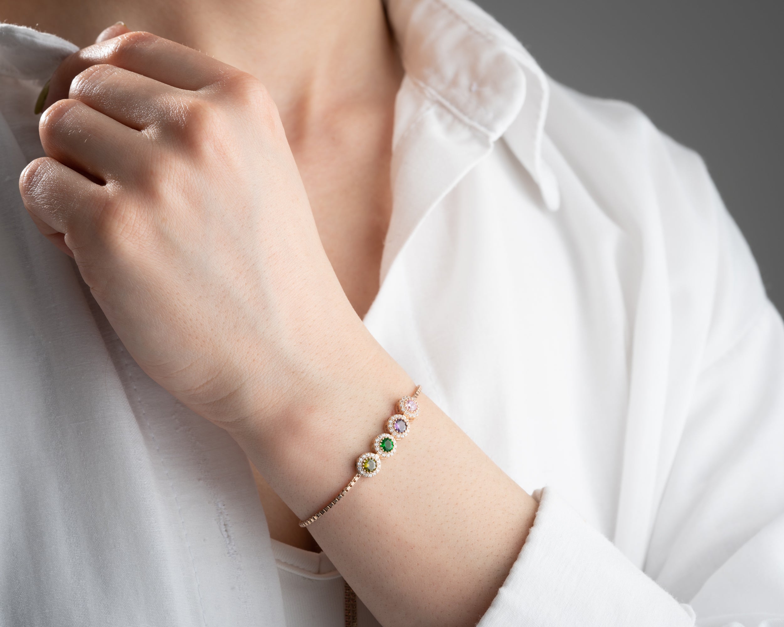Custom Birthstone Halo Slider Bracelet