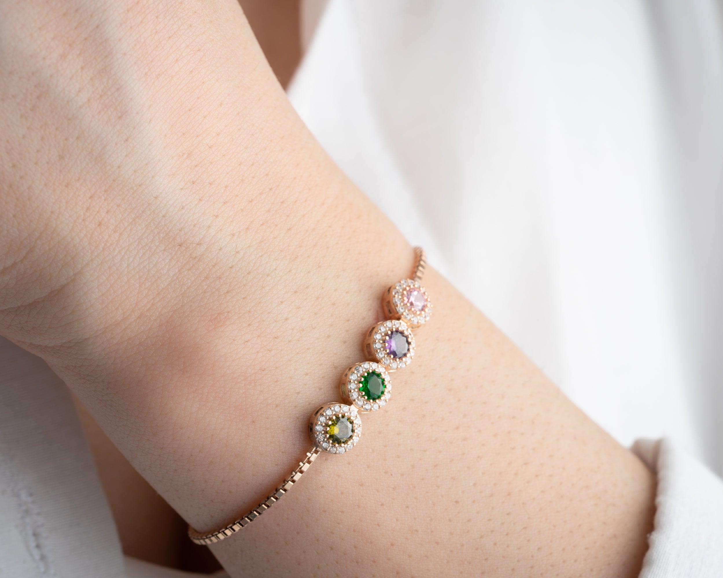 Custom Birthstone Halo Slider Bracelet