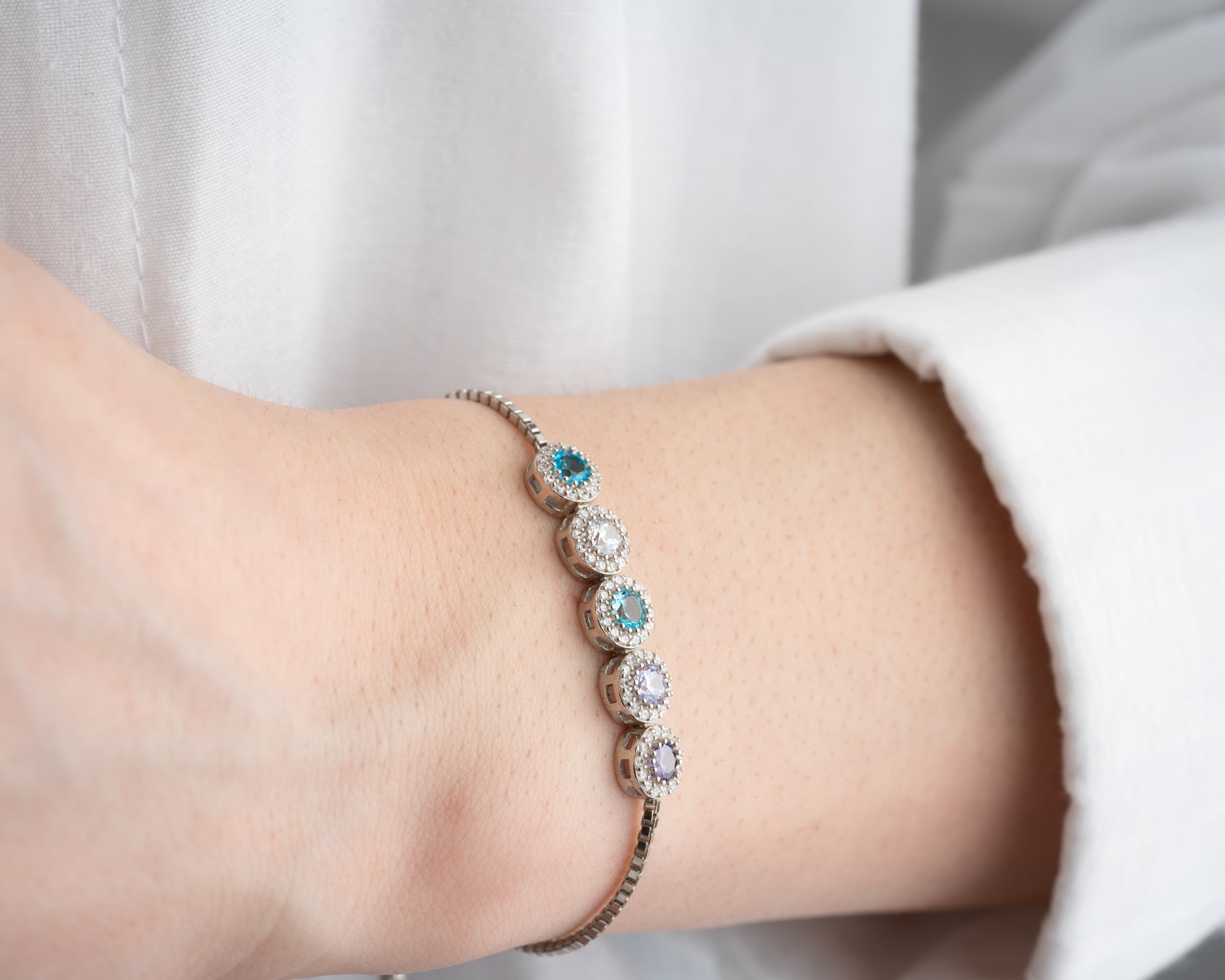 Custom Birthstone Halo Slider Bracelet