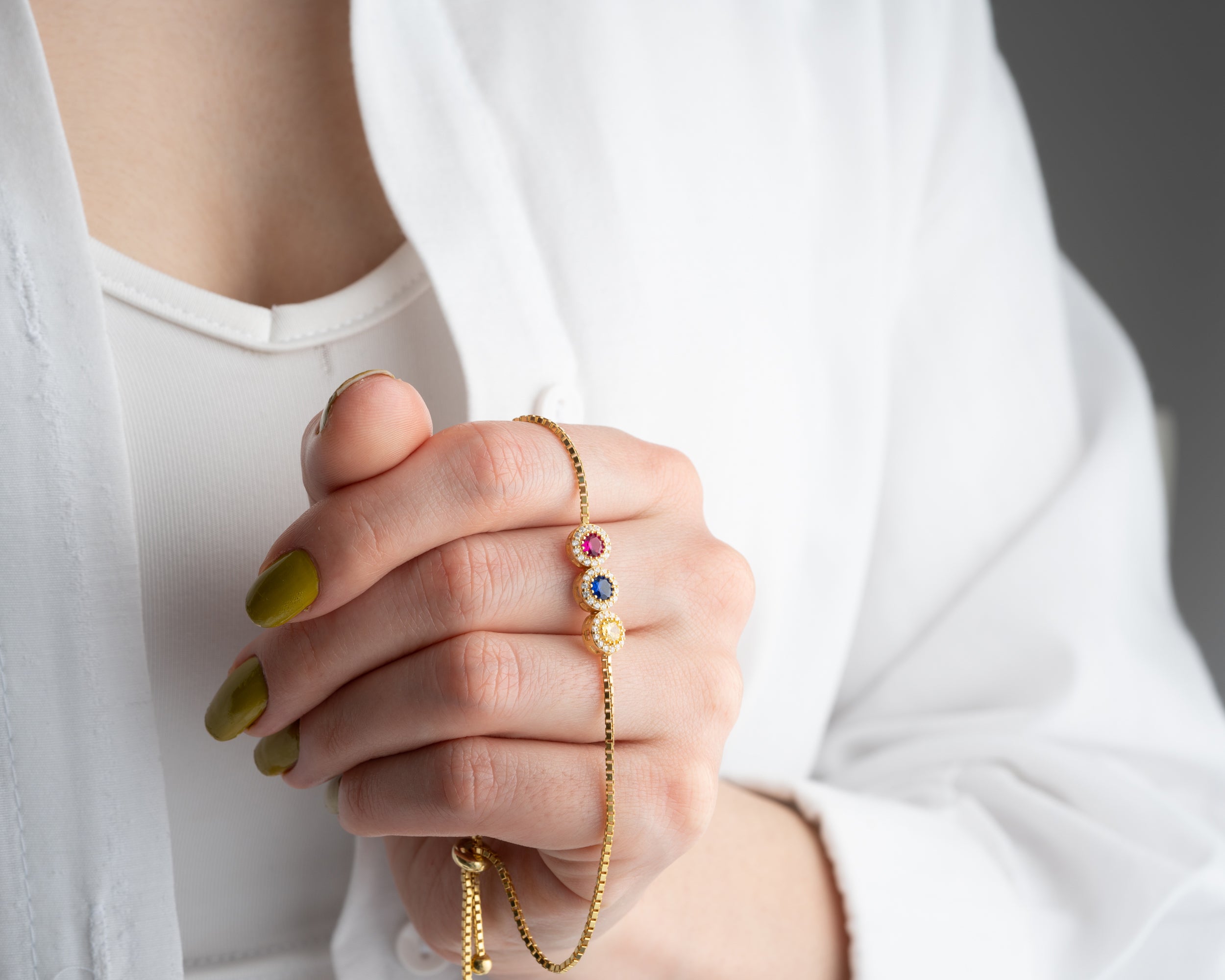 Custom Birthstone Halo Slider Bracelet