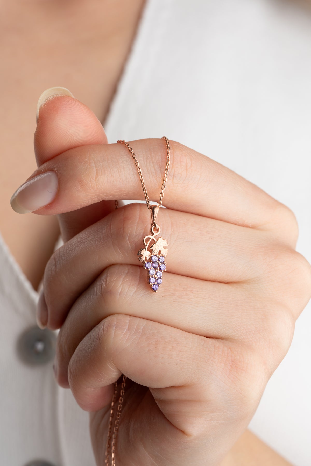 Grape Cluster Crystal Necklace in Rose Gold
