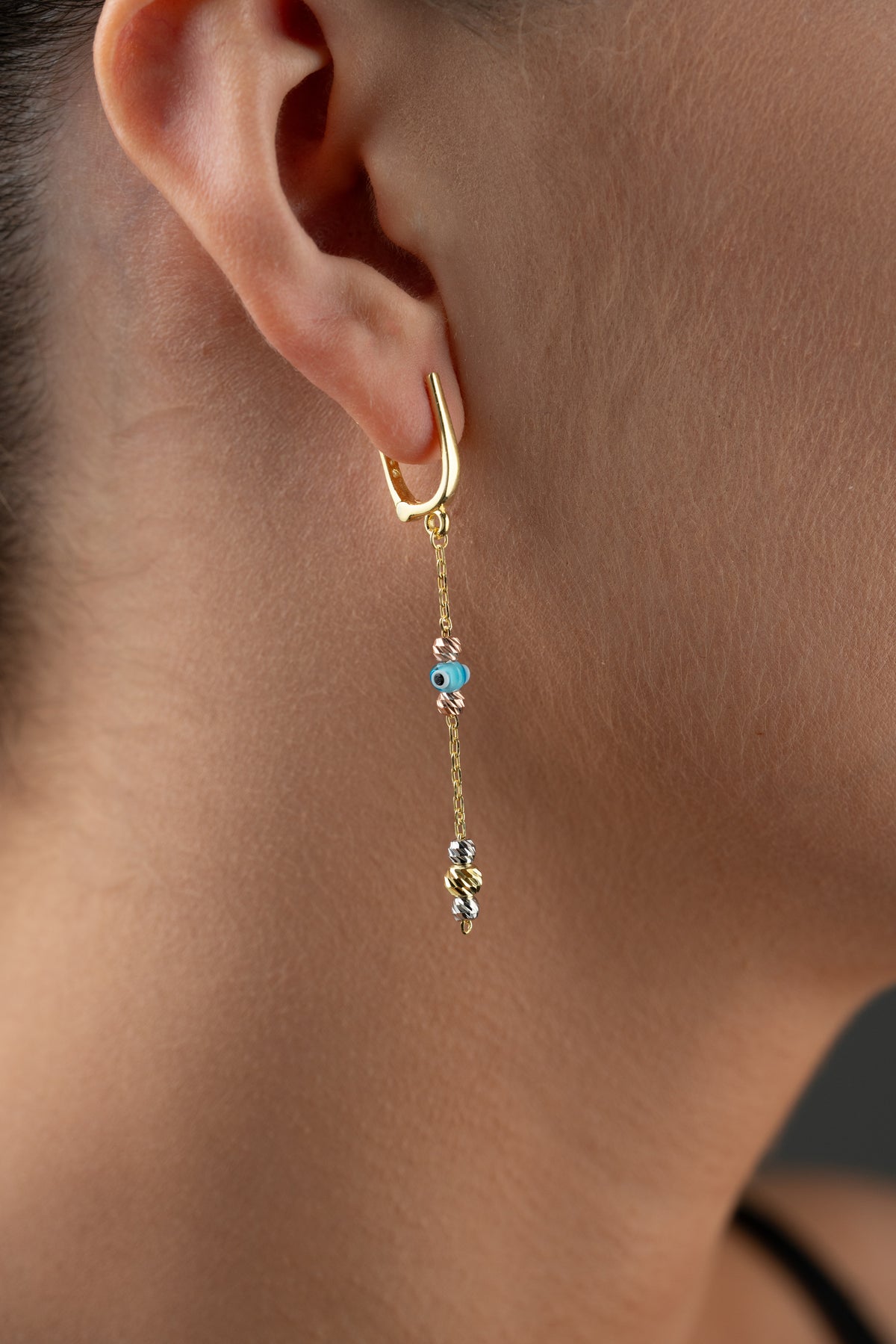 Evil Eye Tricolor Bead Drop Earrings