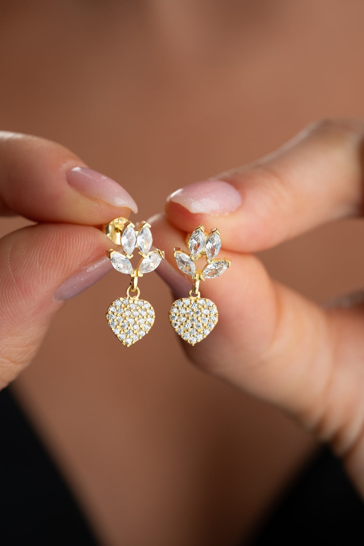 Crystal Cluster Heart Drop Earrings