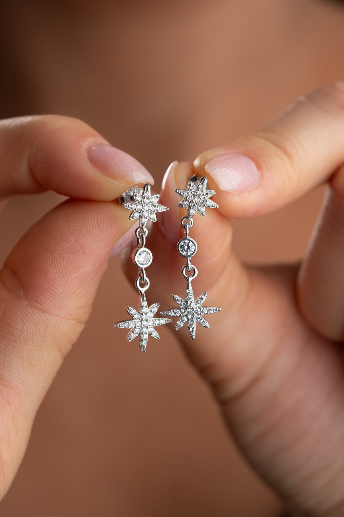 North Star Drop Earrings in Silver