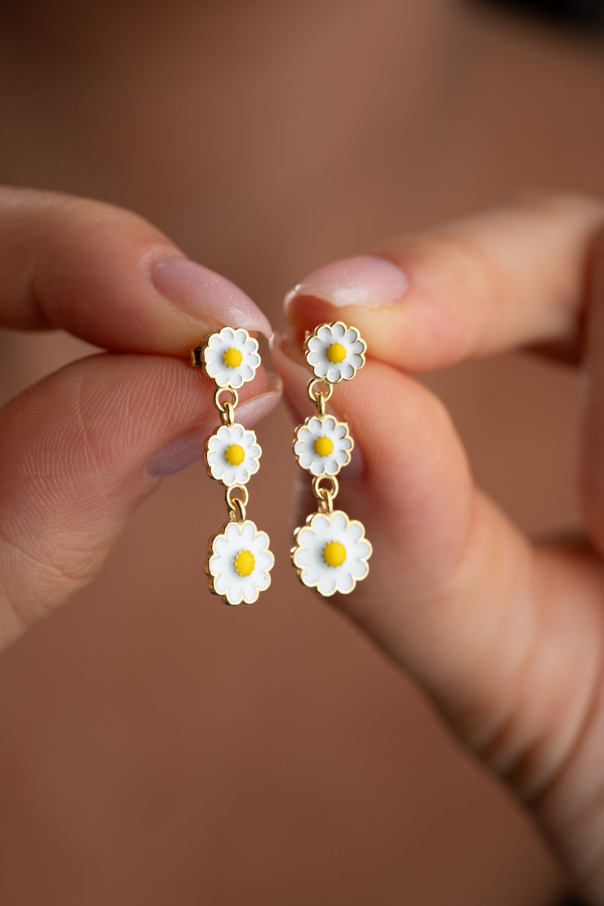 Triple Daisy Cascade Drop Earrings