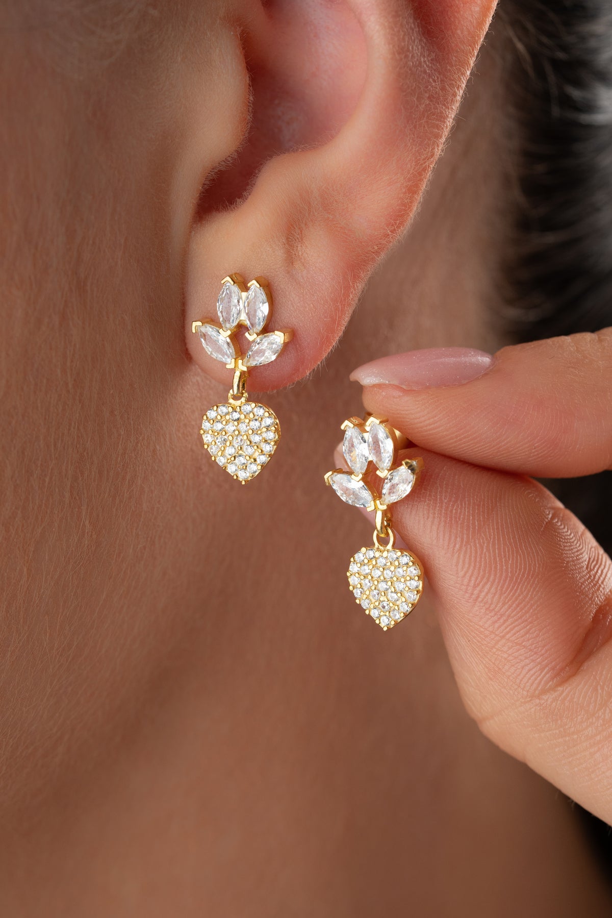 Crystal Cluster Heart Drop Earrings