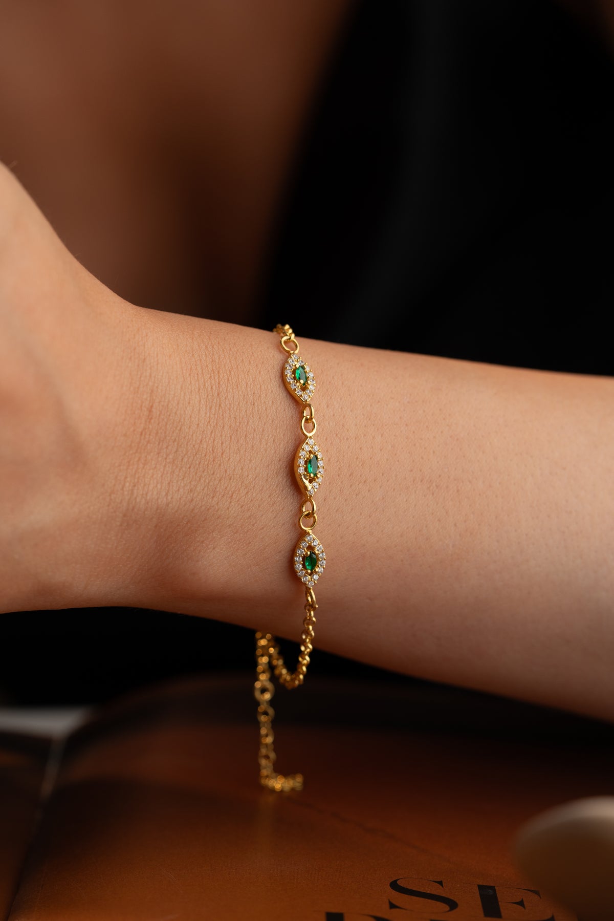 Emerald Marquise Eye Link Bracelet