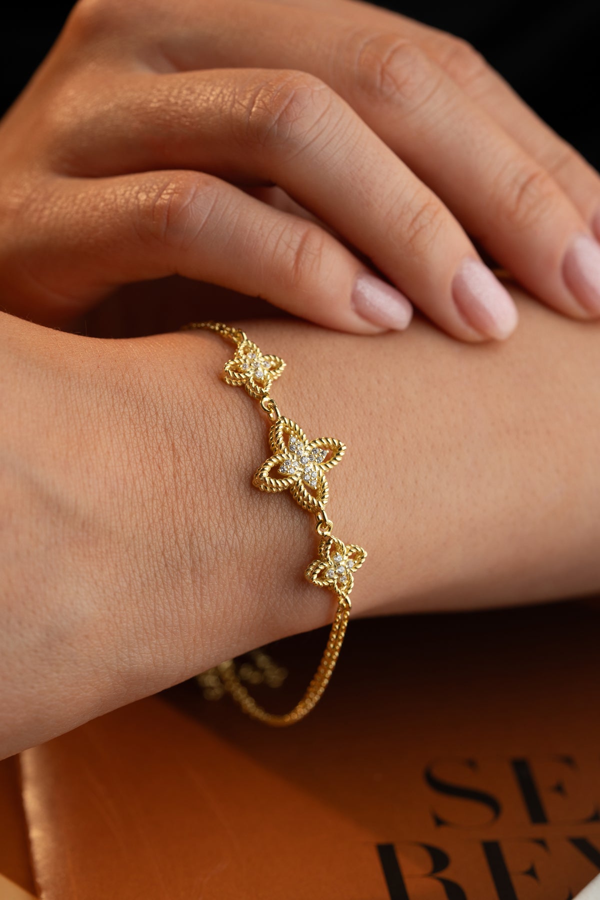 Gold Clover Trio Charm Bracelet
