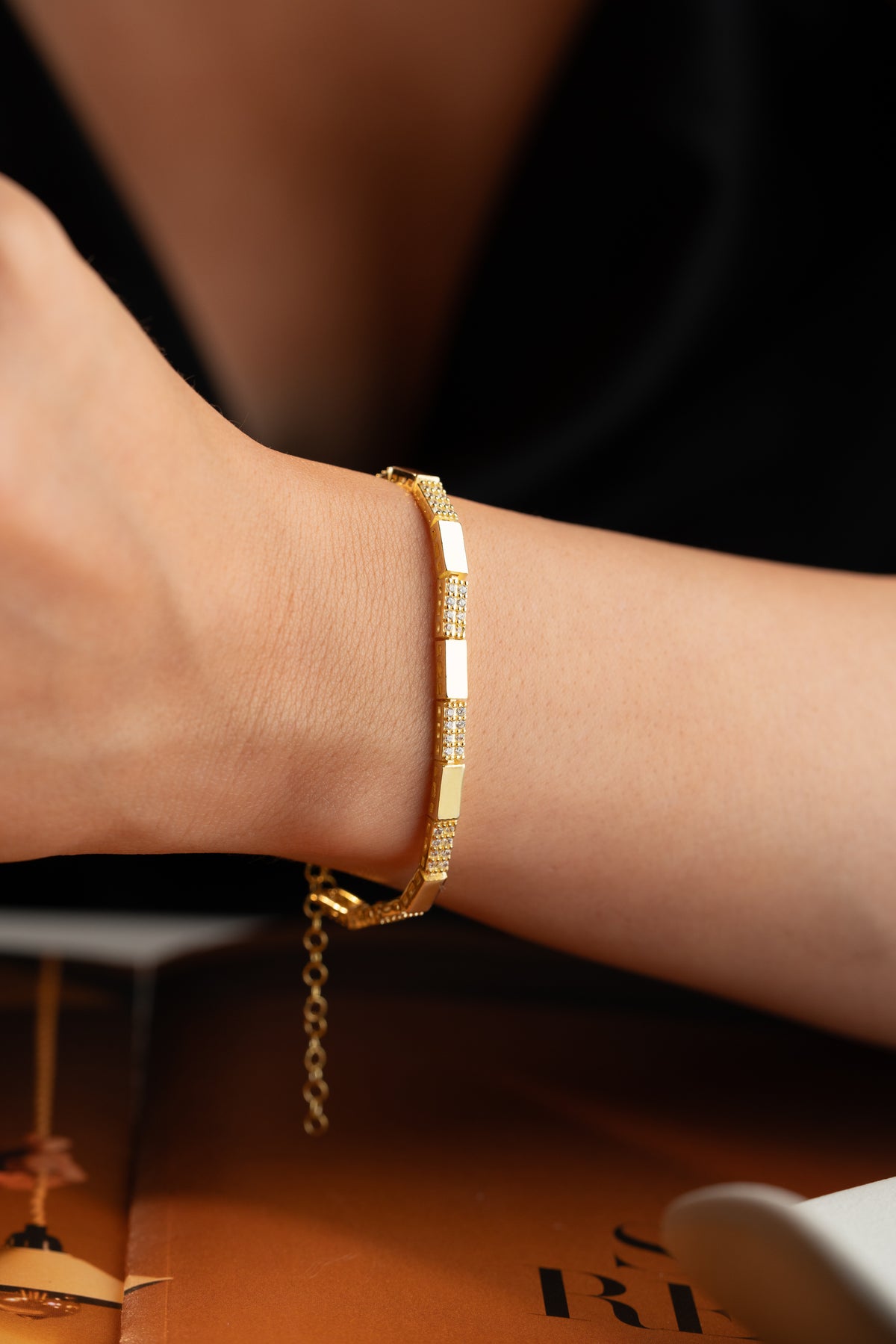 Geometric Pave Bar Link Bracelet