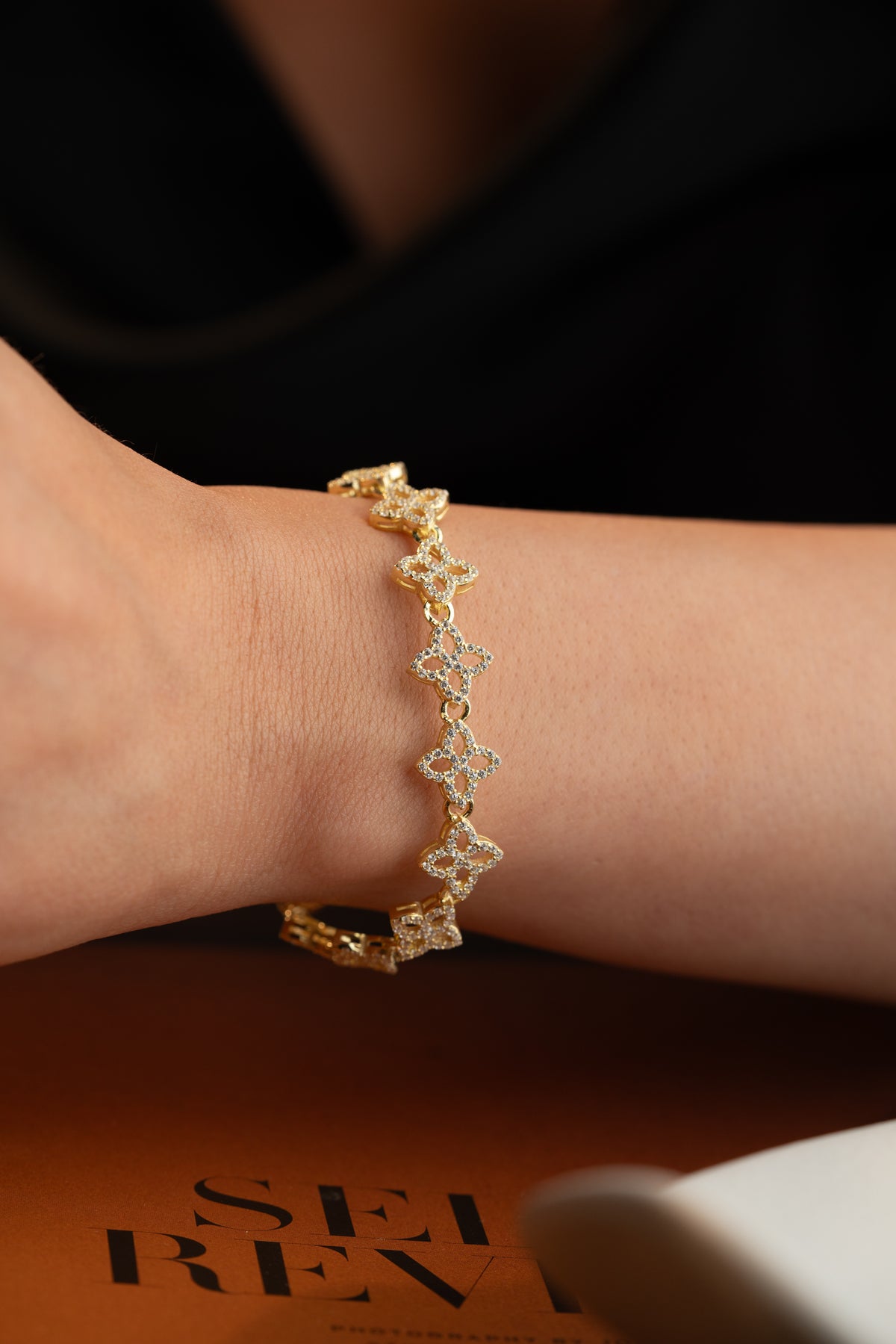 Pave Clover Flower Link Bracelet