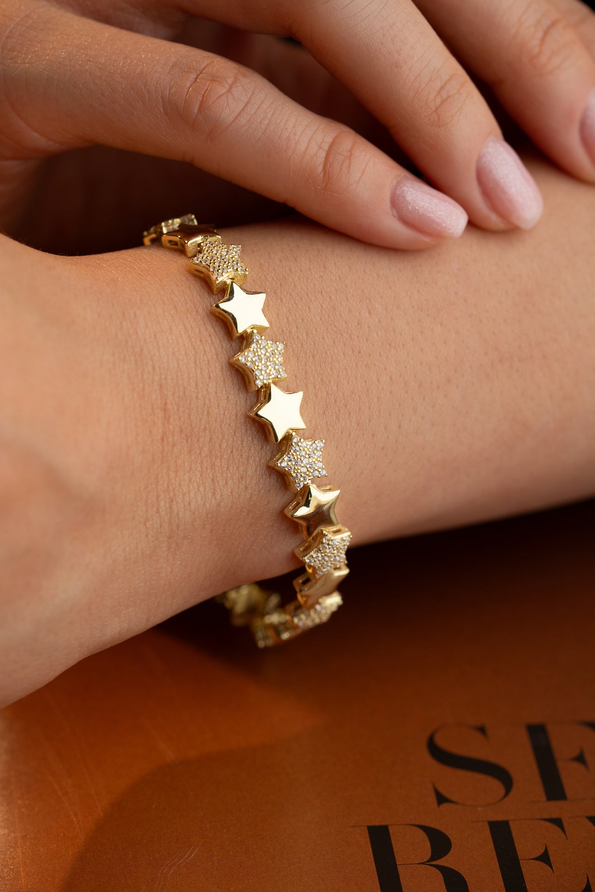 Gold Star Link Tennis Bracelet