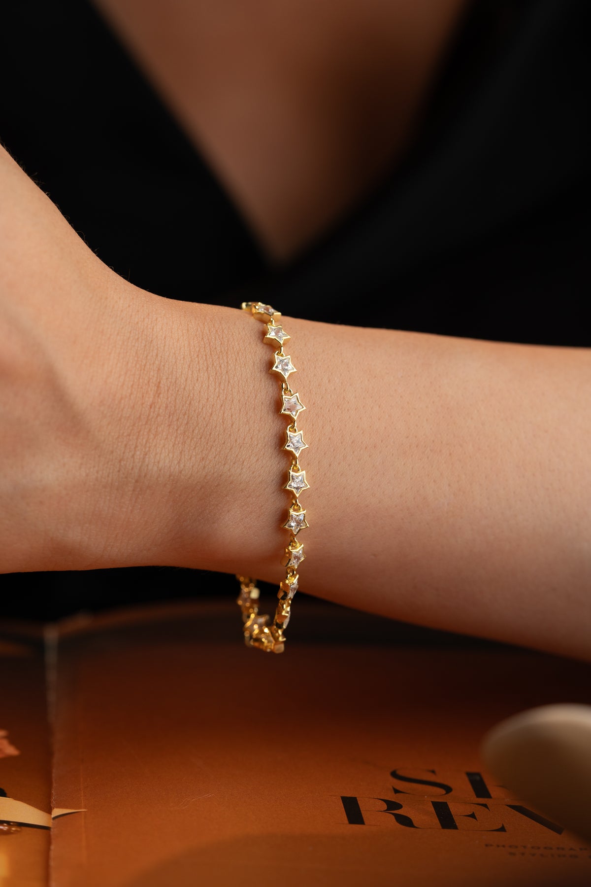Star Cubic Zirconia Tennis Bracelet in Gold