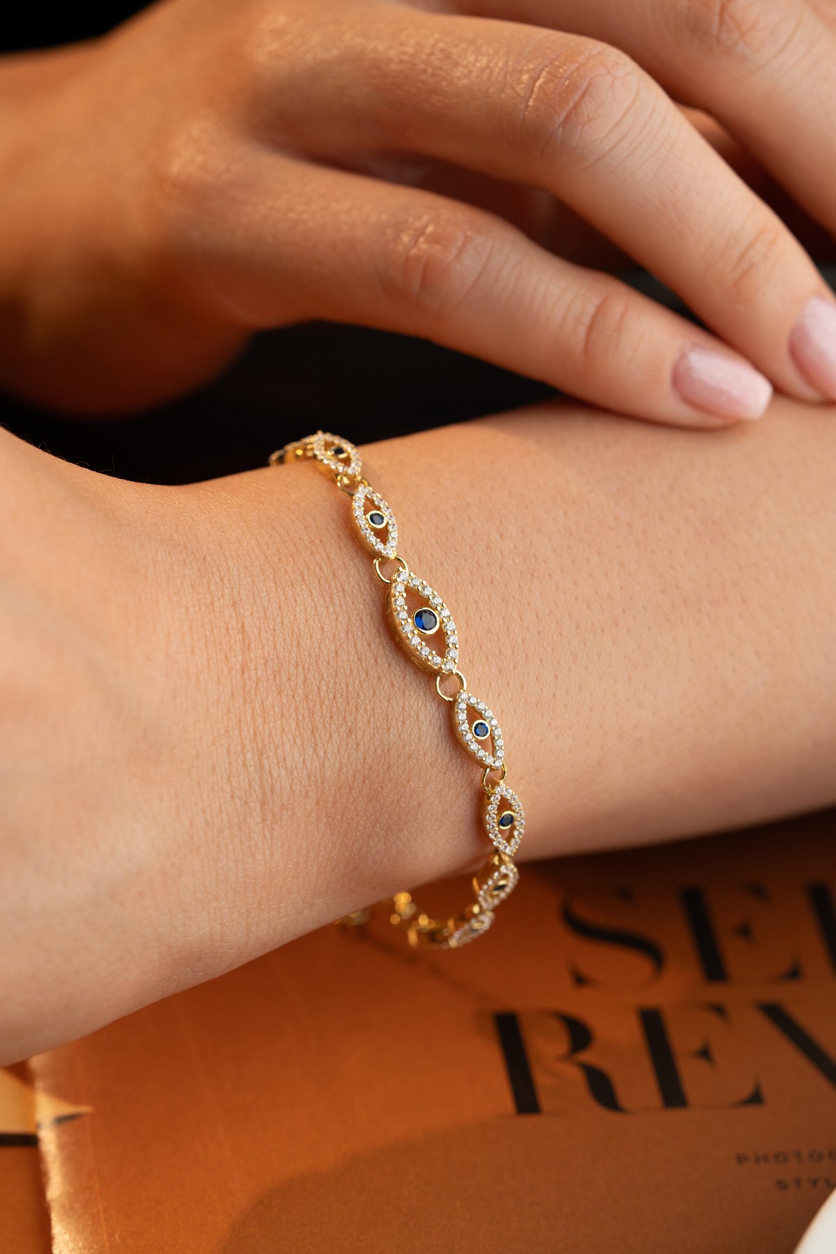 Pave Evil Eye Link Bracelet
