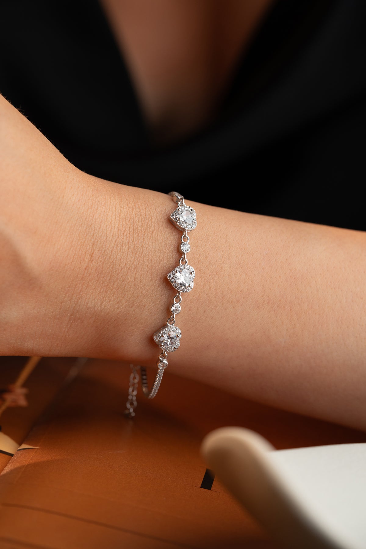 Triple Heart Halo Bracelet in Silver