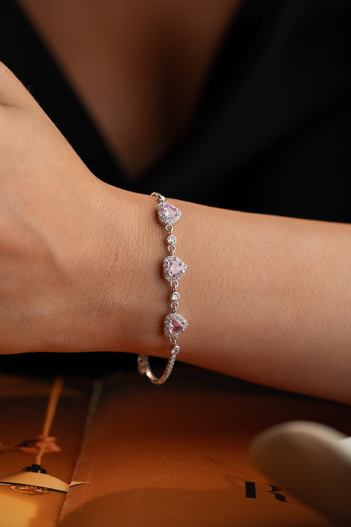 Pink Heart Trio Halo Bracelet