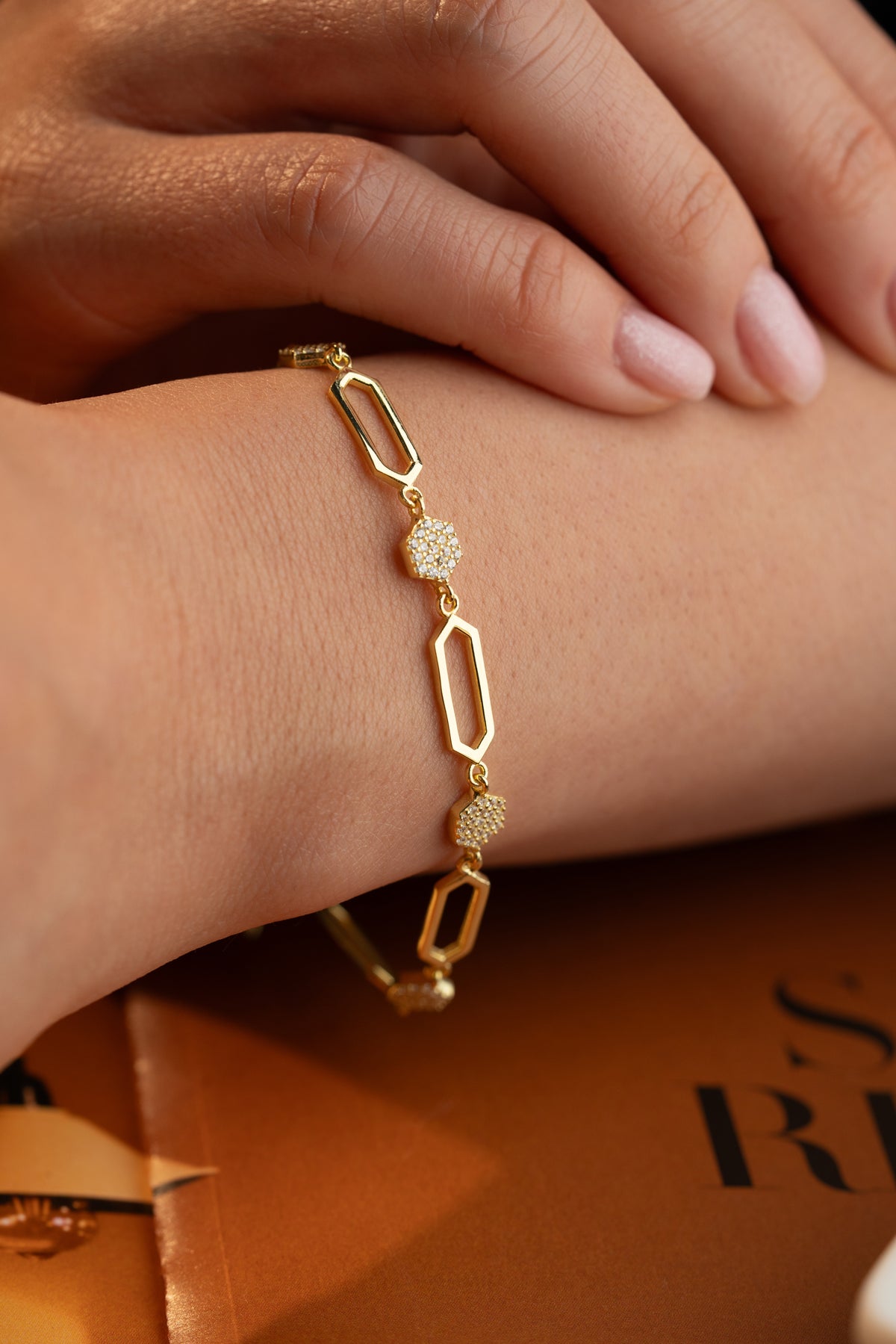 Gold Hexagon Link Chain Bracelet