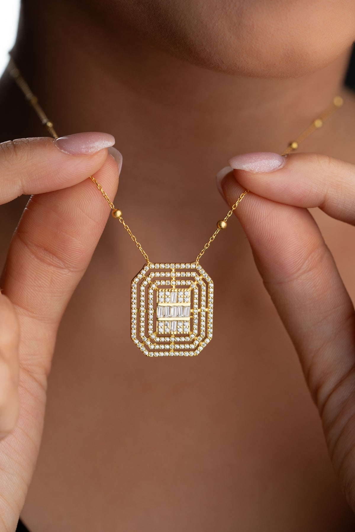 Art Deco Baguette Crystal Pendant Necklace