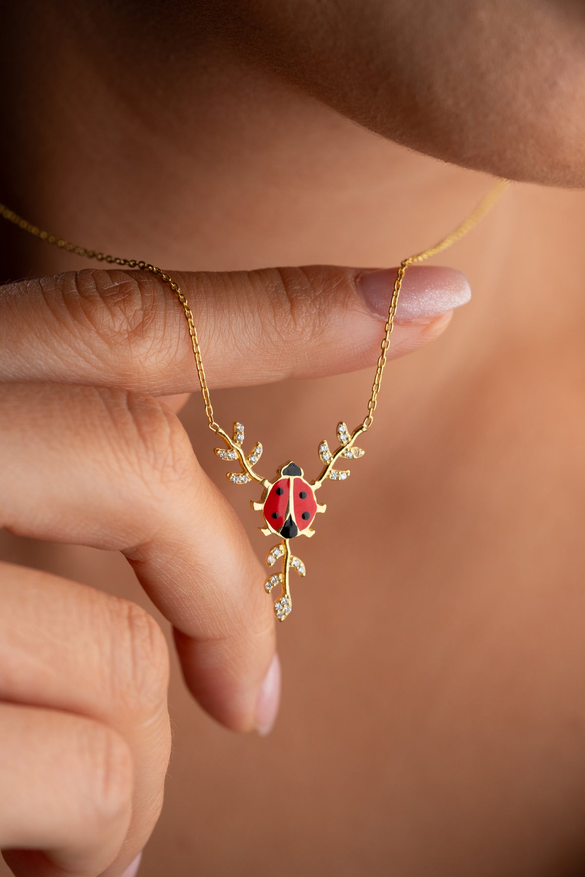 Ladybug Vine Branch Necklace