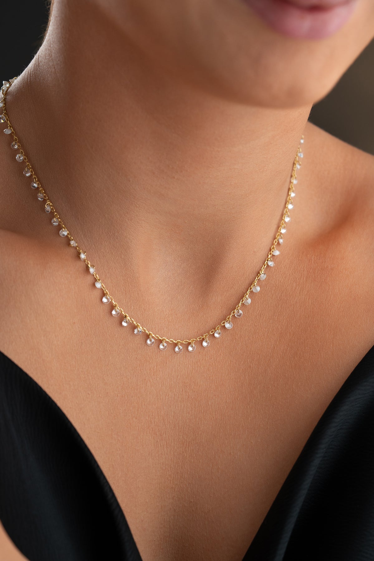 Scattered Crystal Drop Chain Necklace