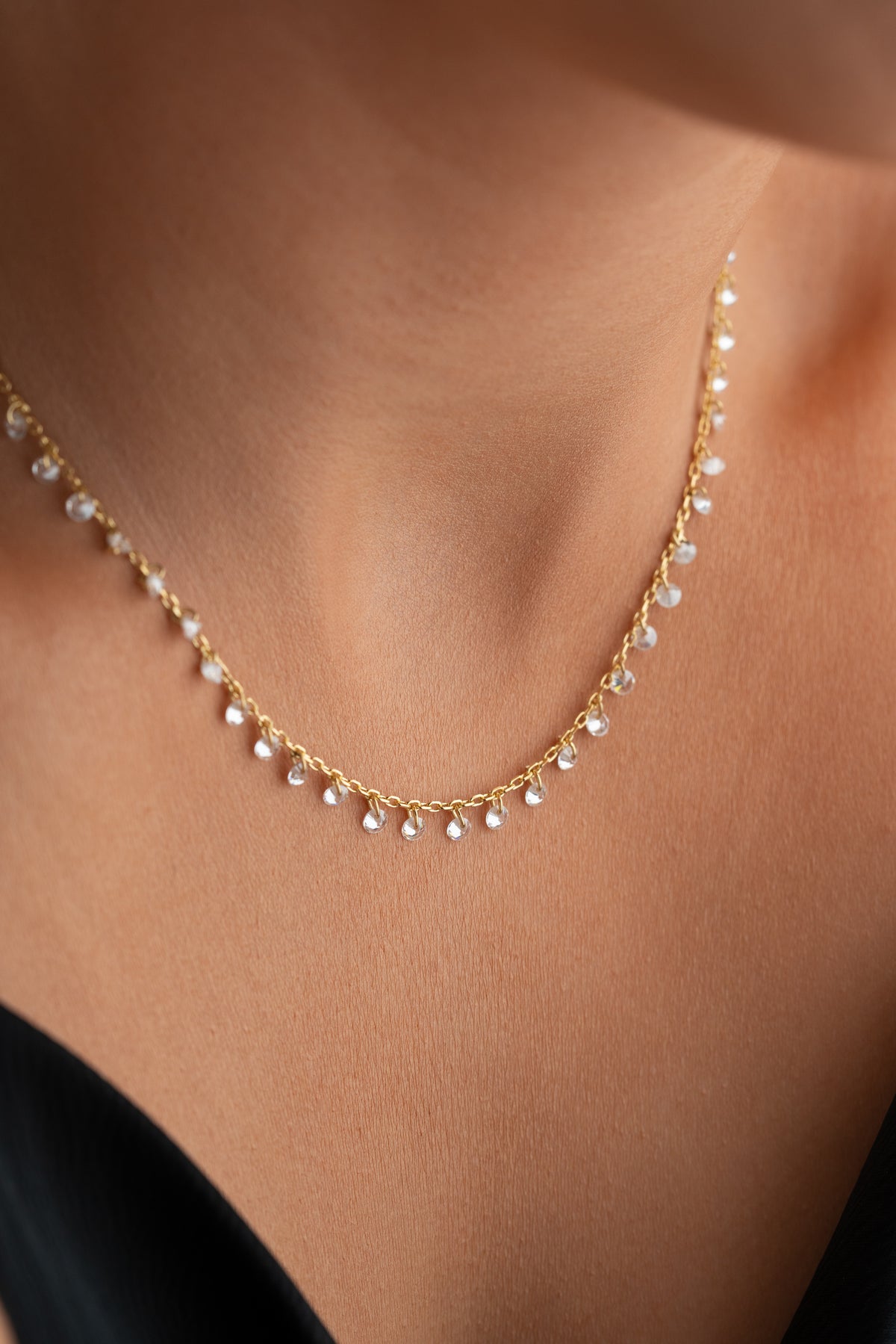 Scattered Crystal Drop Chain Necklace