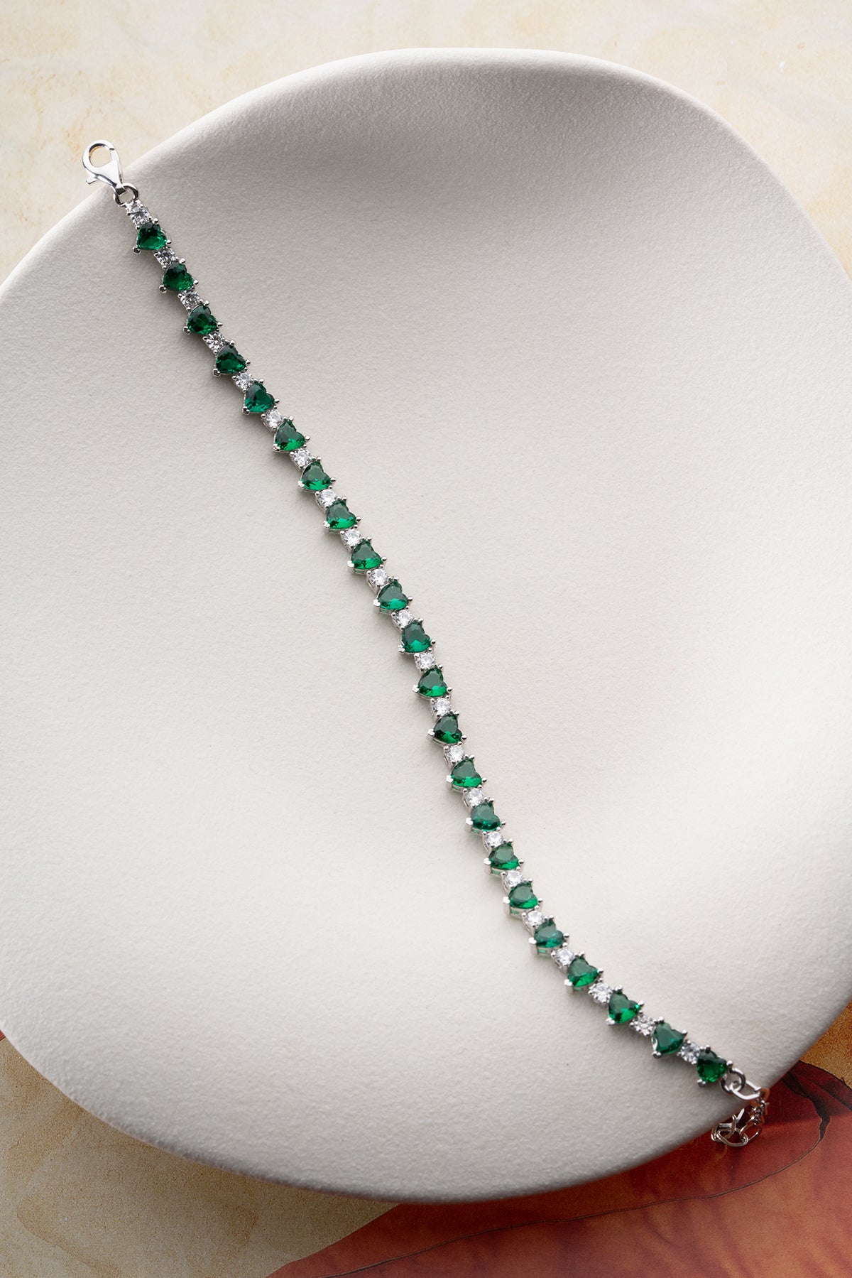 Heart Cut Emerald Green Tennis Bracelet