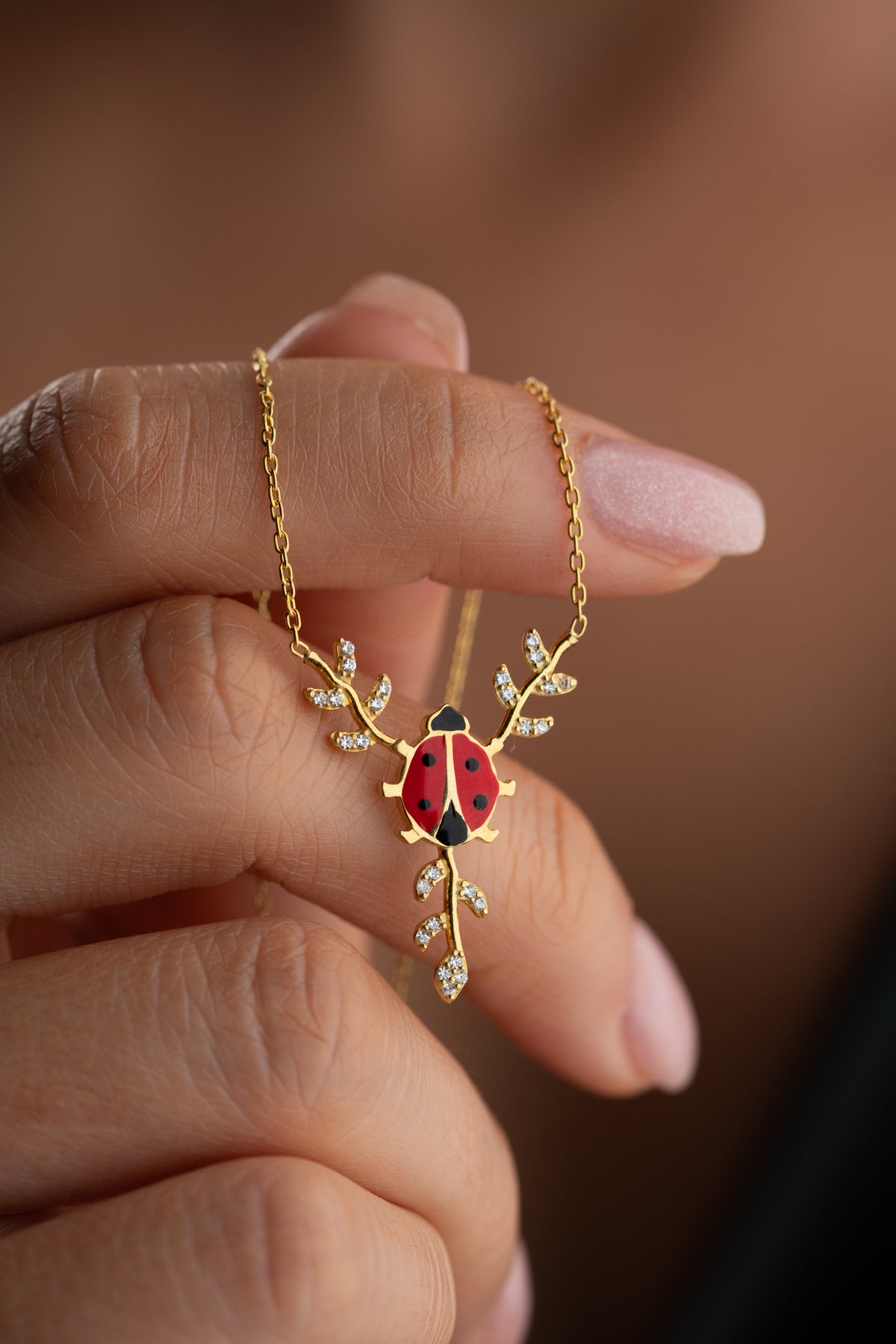 Ladybug Vine Branch Necklace