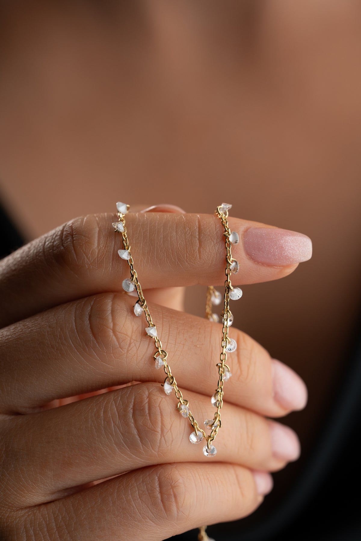 Scattered Crystal Drop Chain Necklace