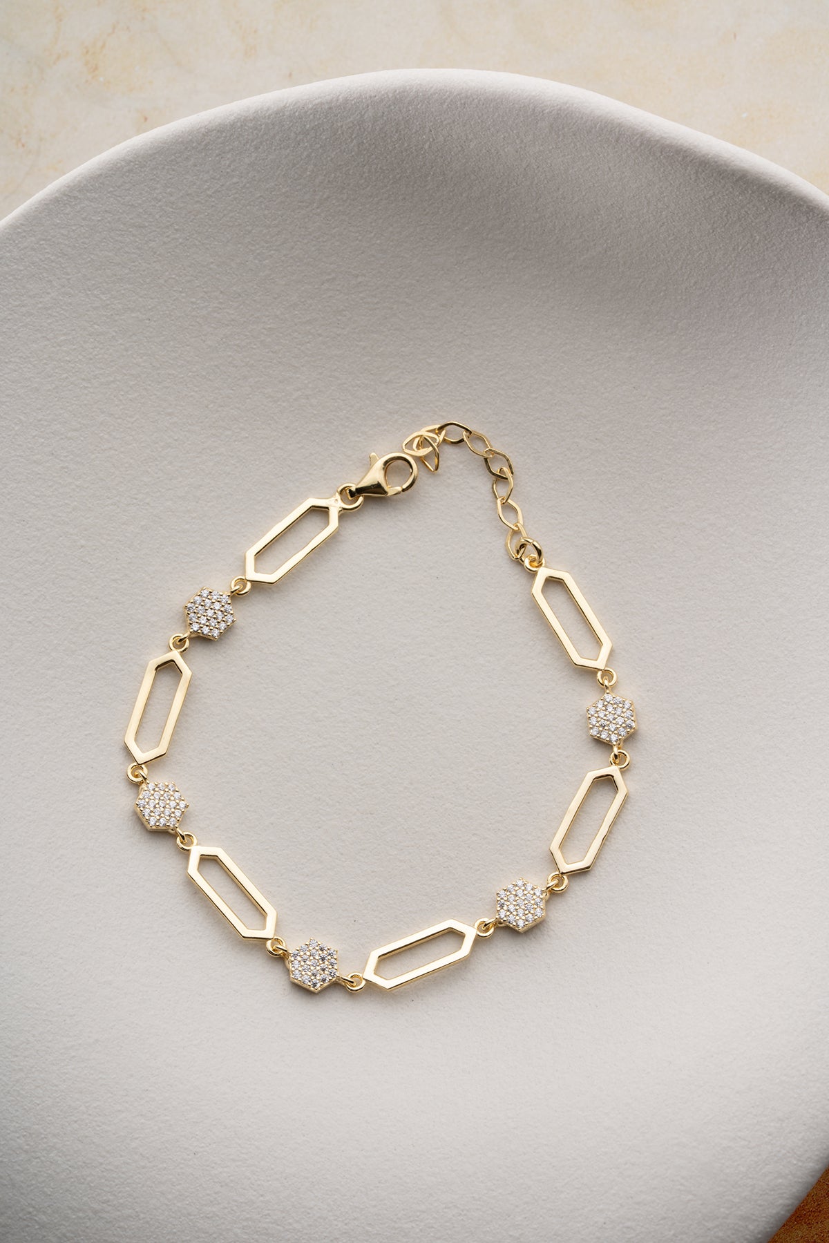 Gold Hexagon Link Bracelet
