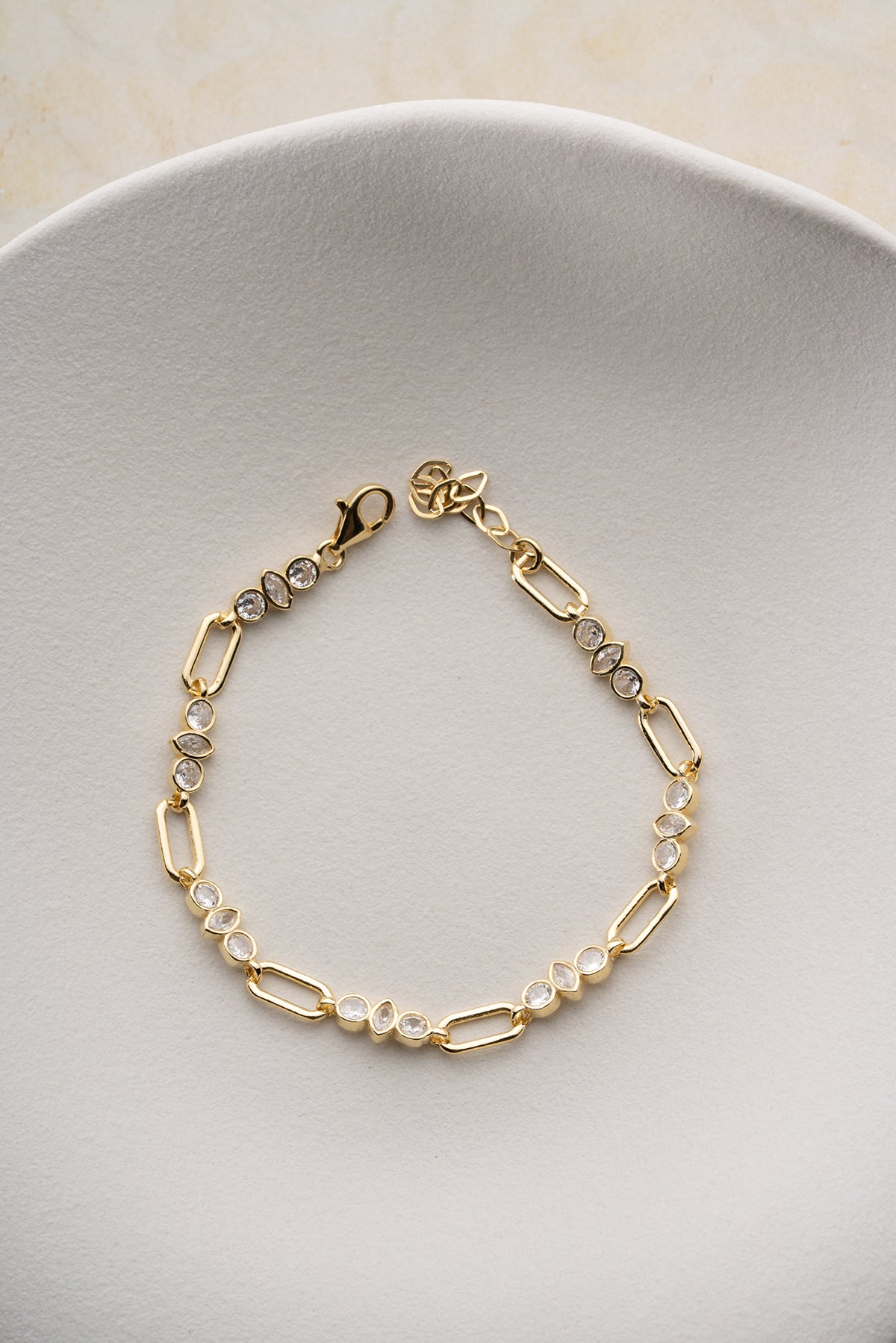 Crystal Paperclip Chain Bracelet in Gold