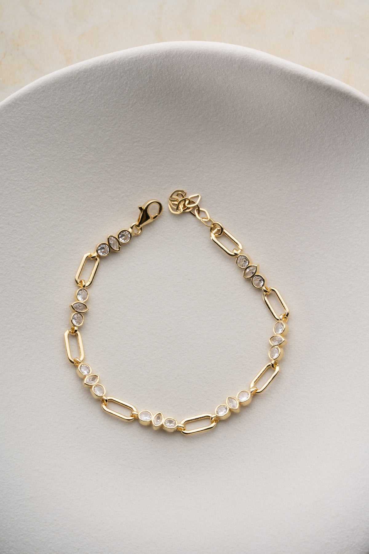 Three Stone Paperclip Chain Bracelet