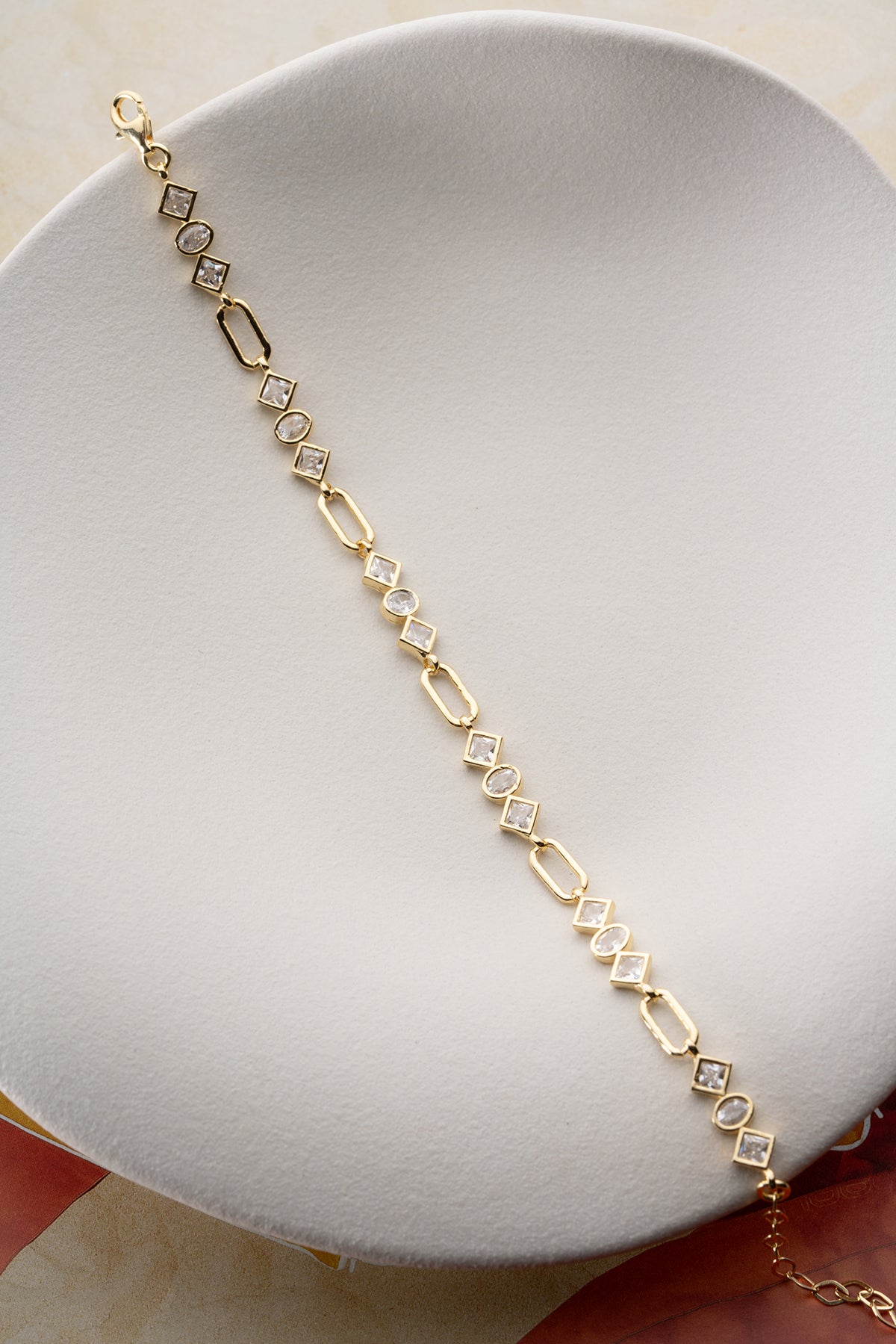 Geometric Crystal Link Bracelet in Gold