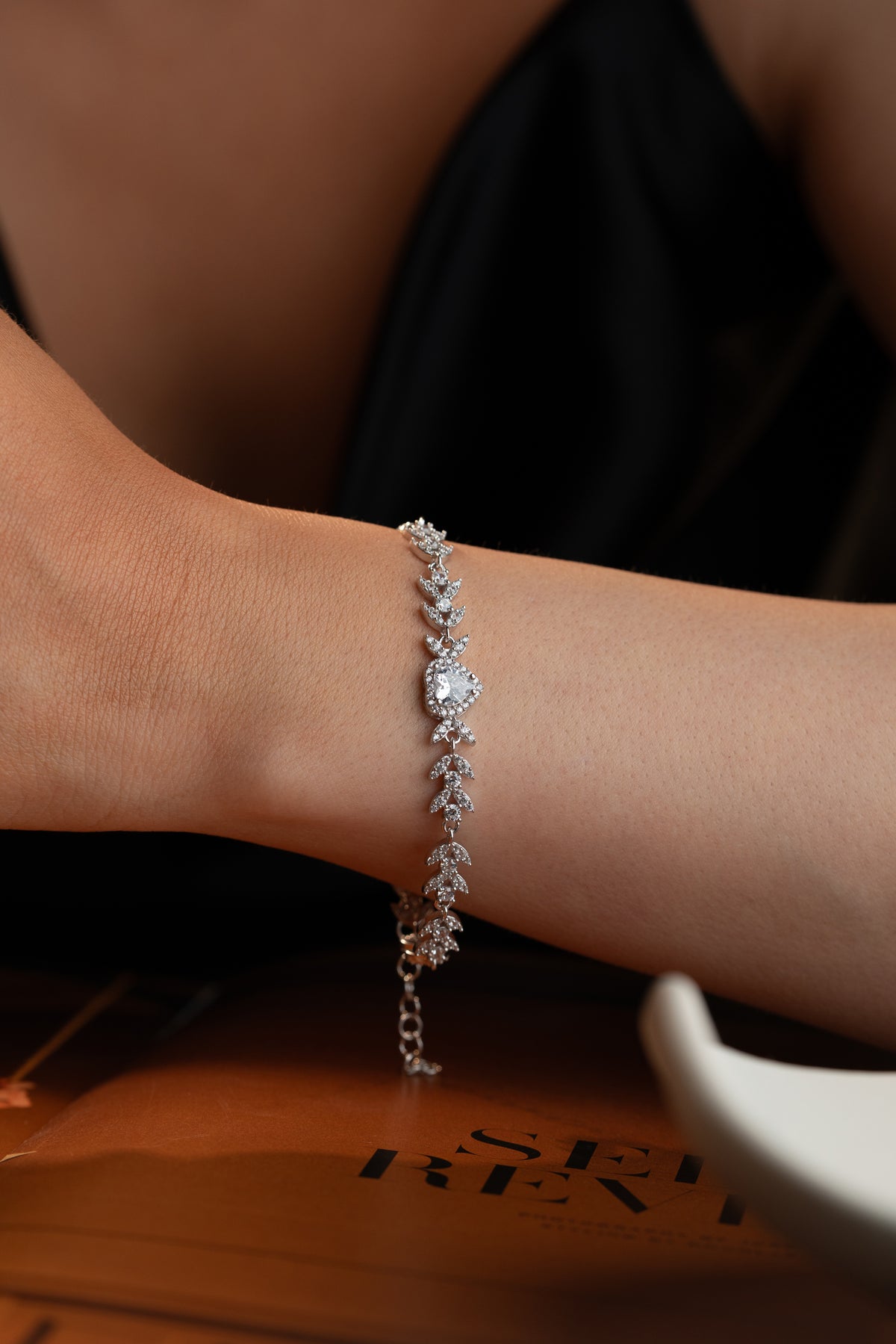 Heart Vine Crystal Bracelet in Silver