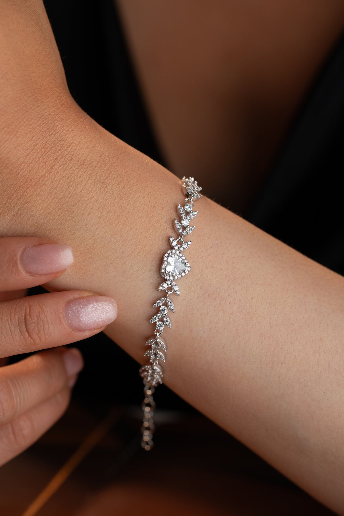 Heart Vine Crystal Bracelet in Silver