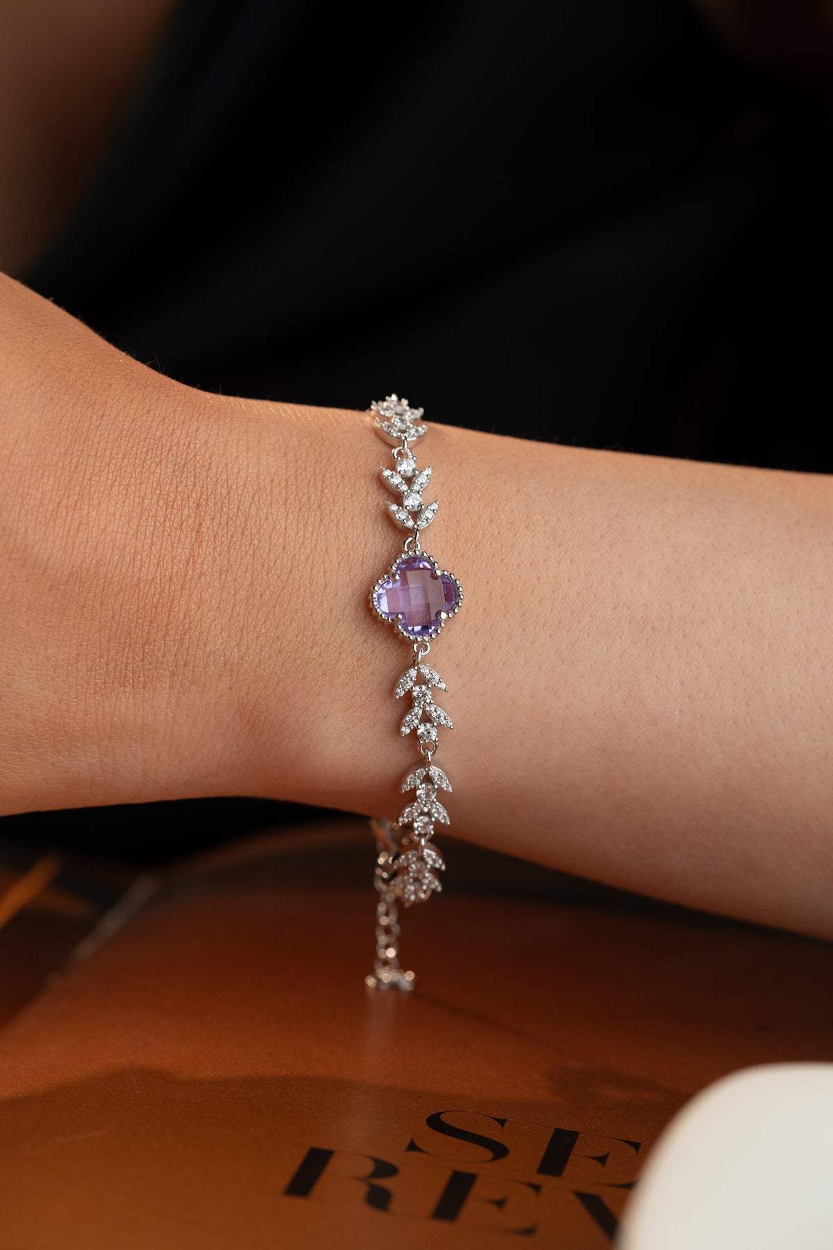 Purple Clover Vine Bracelet in Silver
