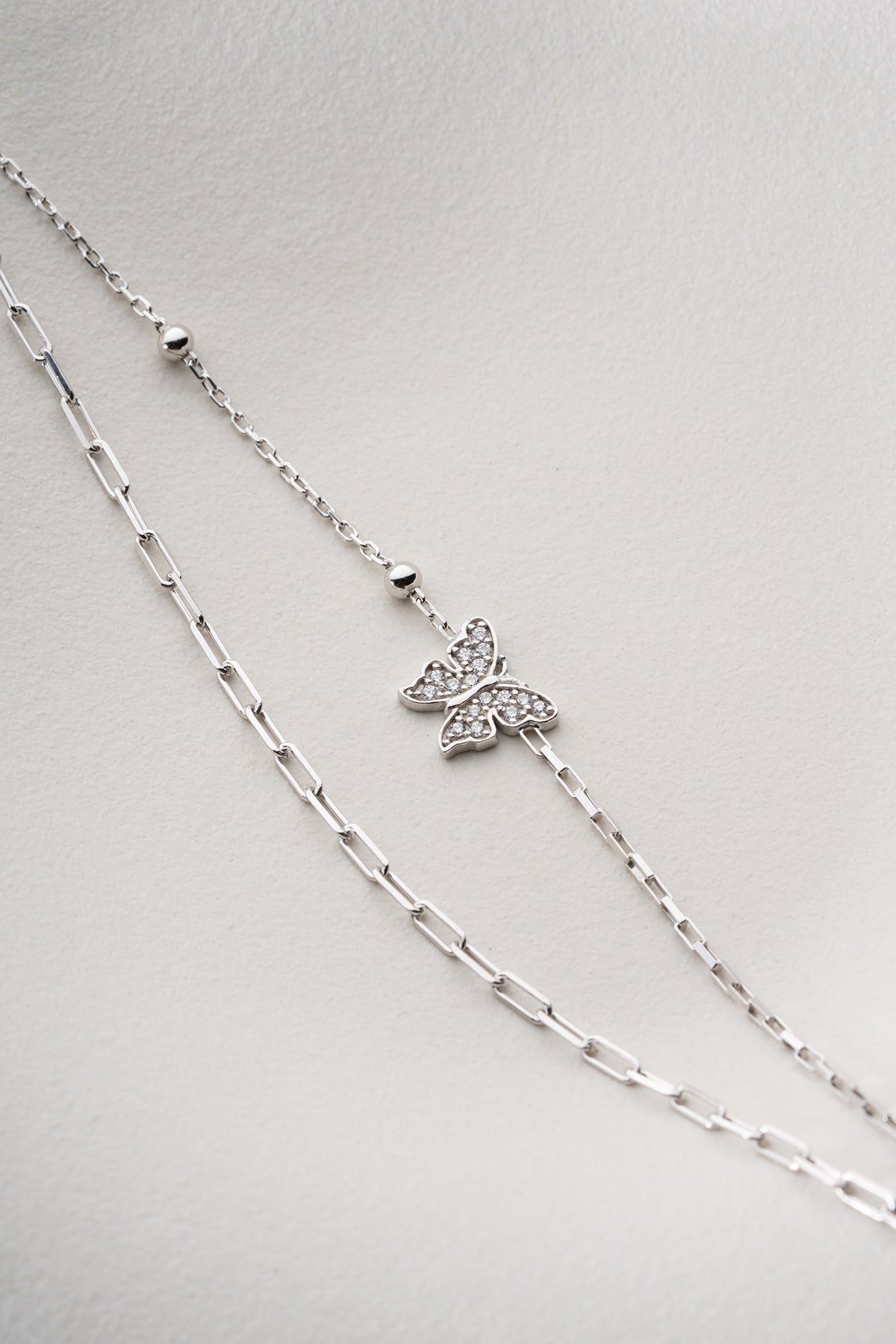 Pave Butterfly Double Chain Bracelet