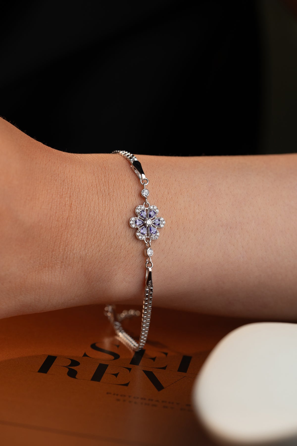 Purple Flower Charm Chain Bracelet