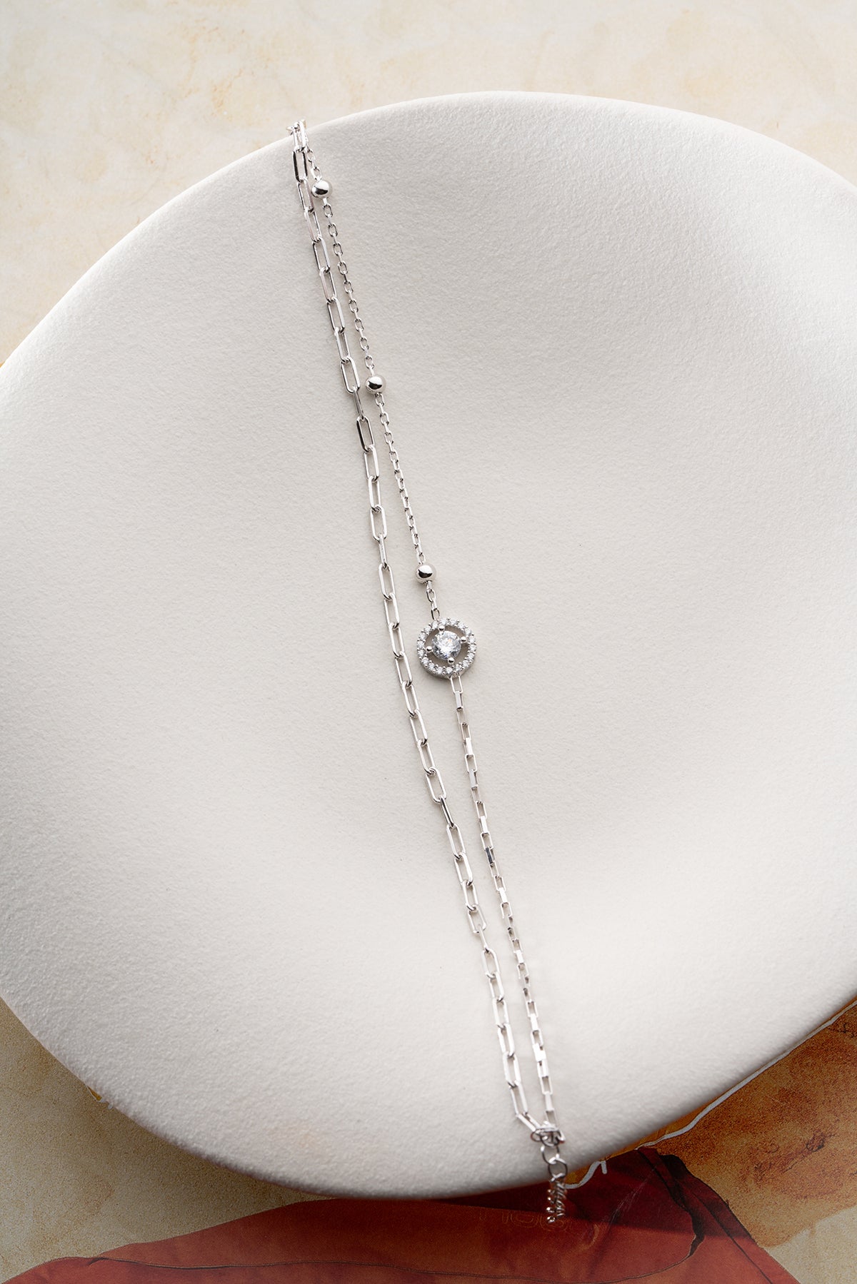 Layered Double Chain Halo Bracelet in Silver